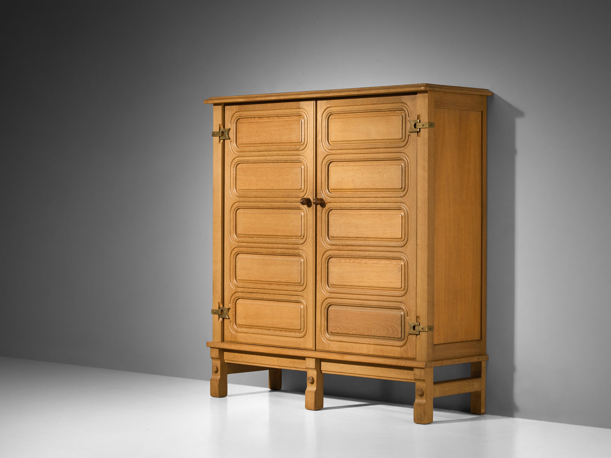 Guillerme & Chambron Highboard in Solid Oak and Brass