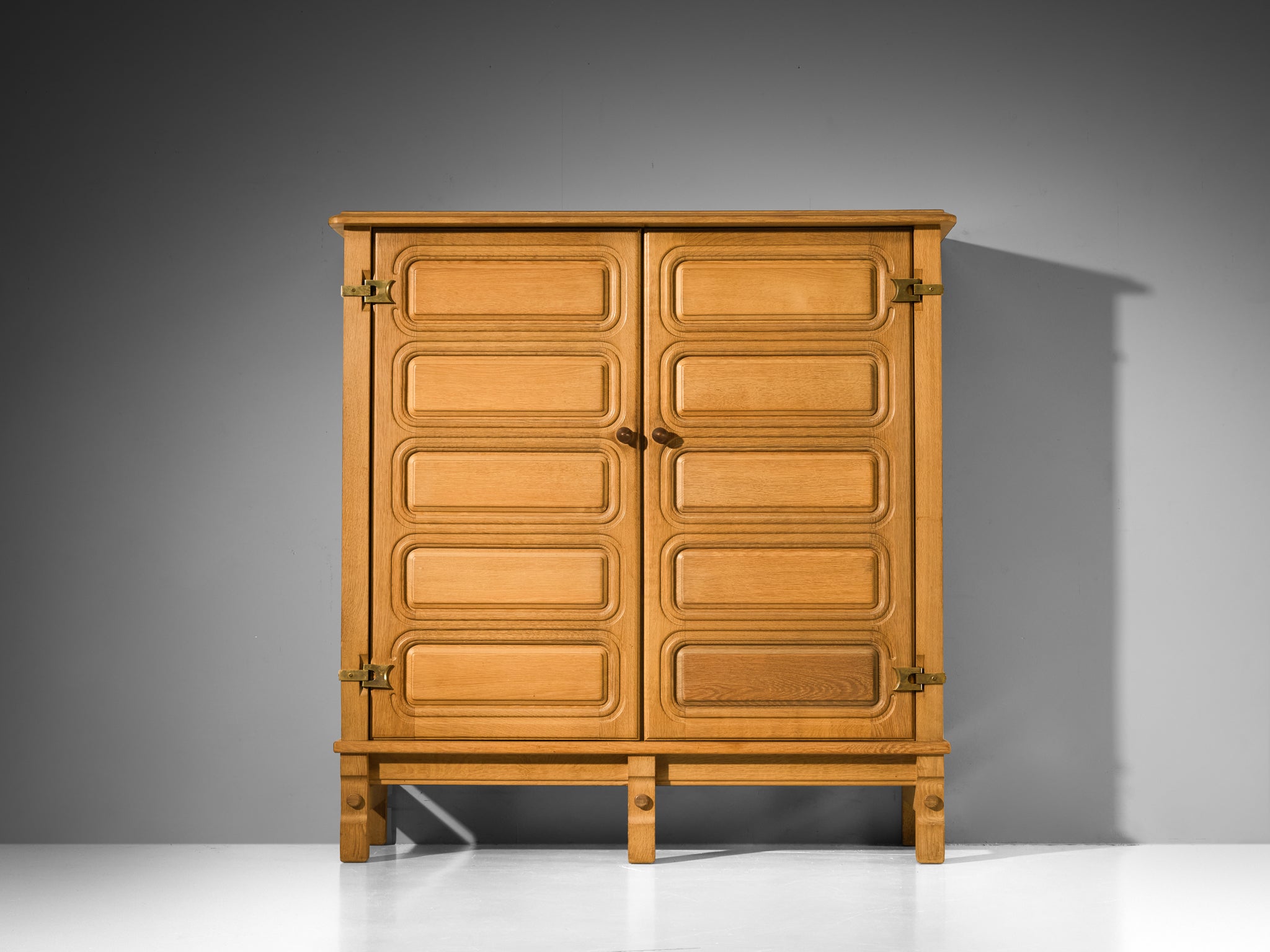 Guillerme & Chambron Highboard in Solid Oak and Brass
