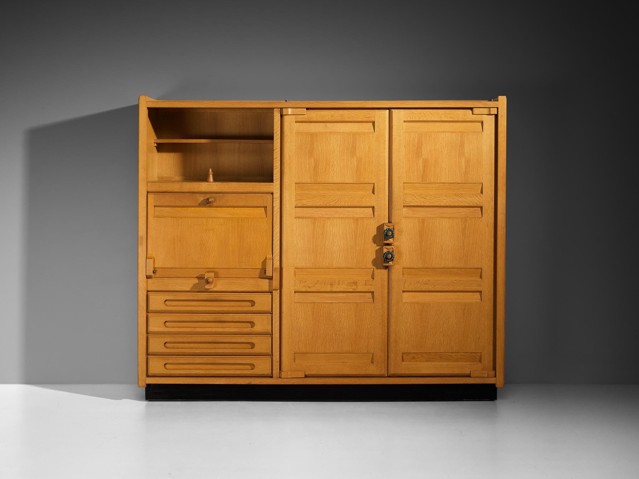 Guillerme & Chambron Highboard or Wardrobe in Solid Oak and Ceramic