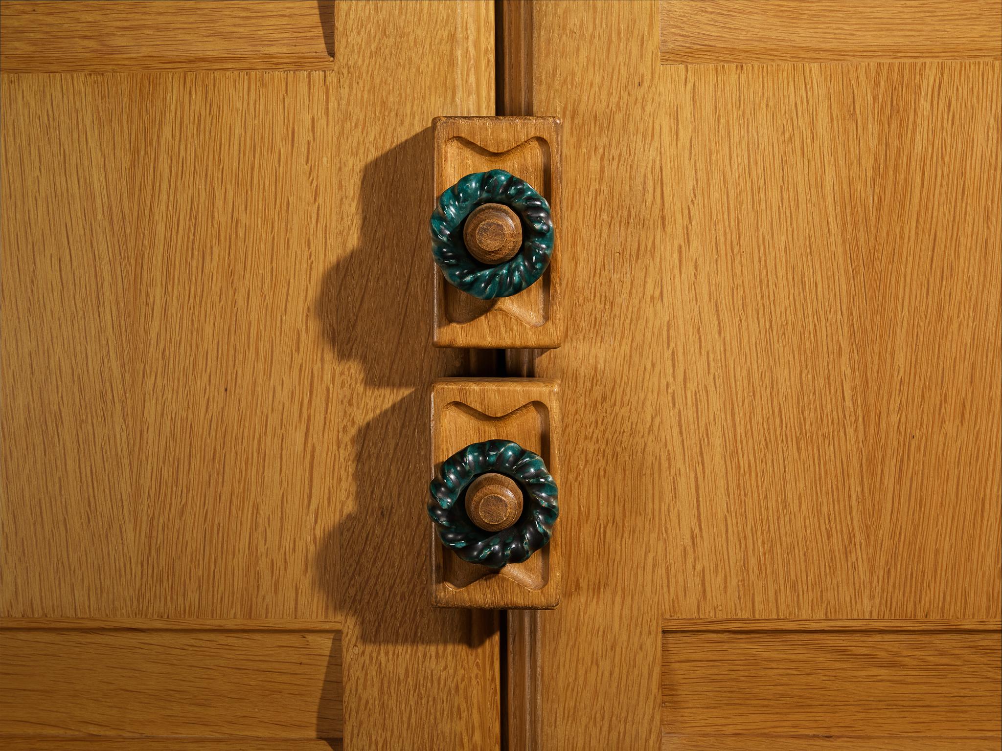 Guillerme & Chambron Highboard or Wardrobe in Solid Oak and Ceramic