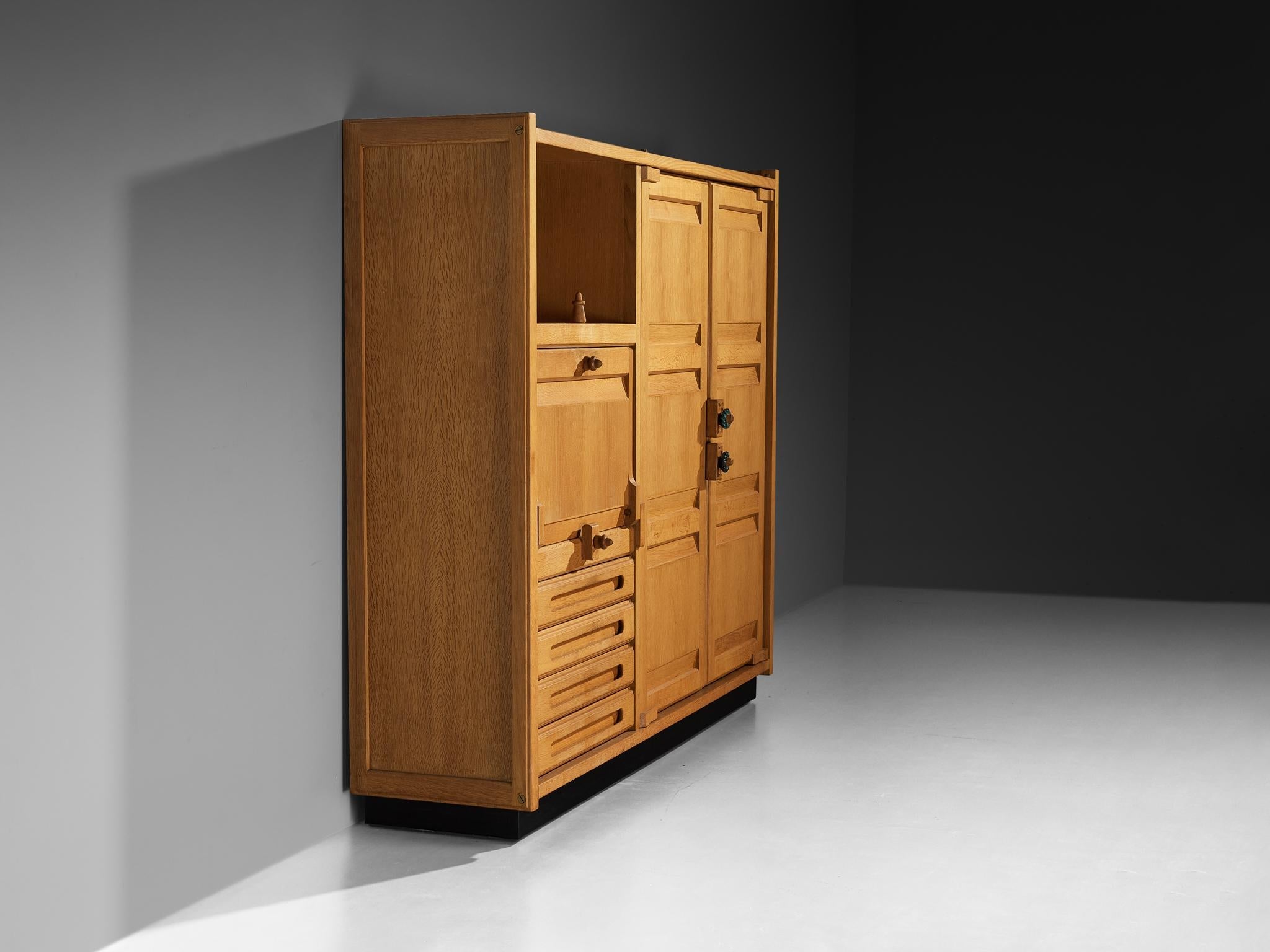 Guillerme & Chambron Highboard or Wardrobe in Solid Oak and Ceramic