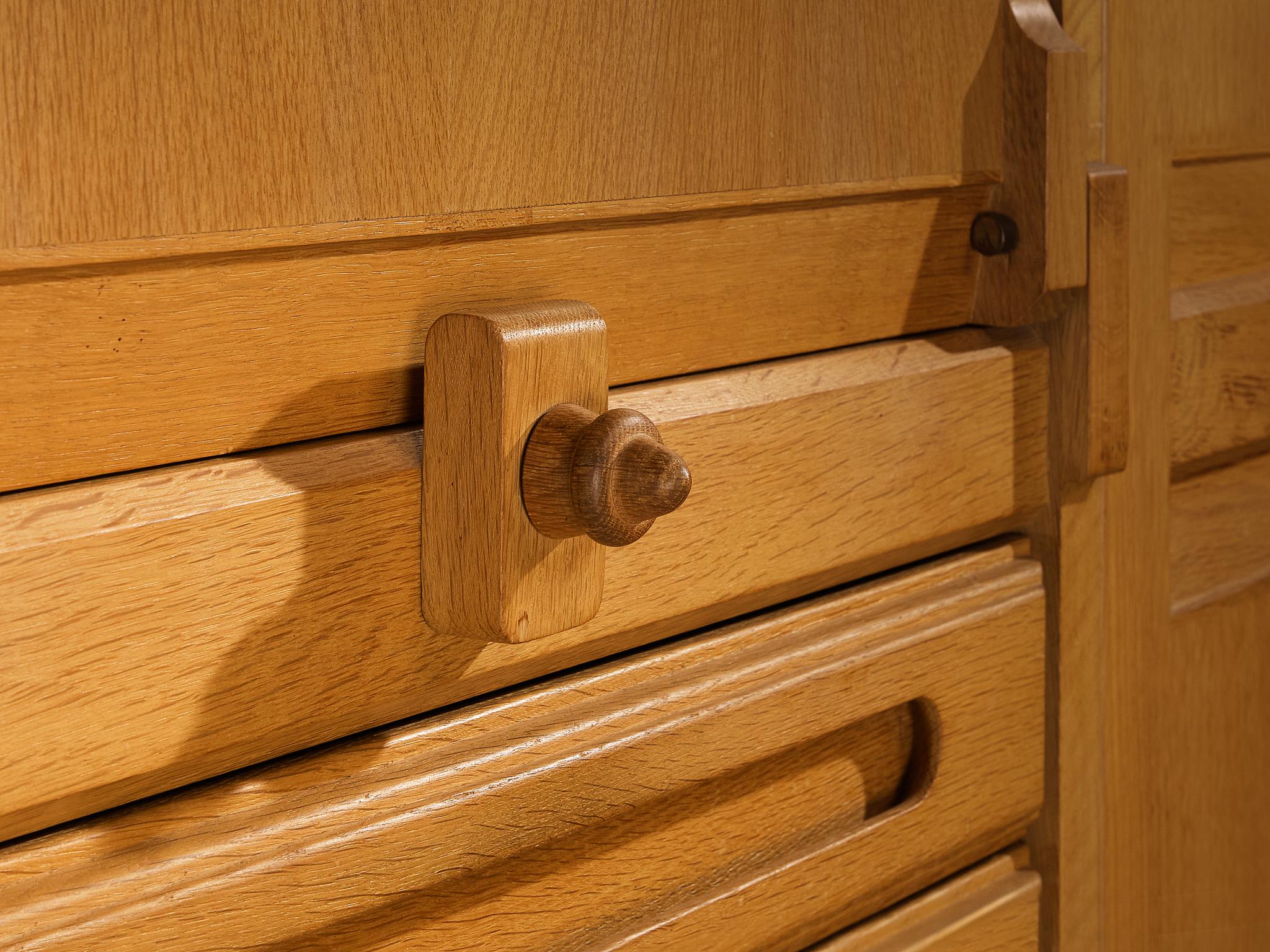 Guillerme & Chambron Highboard or Wardrobe in Solid Oak and Ceramic