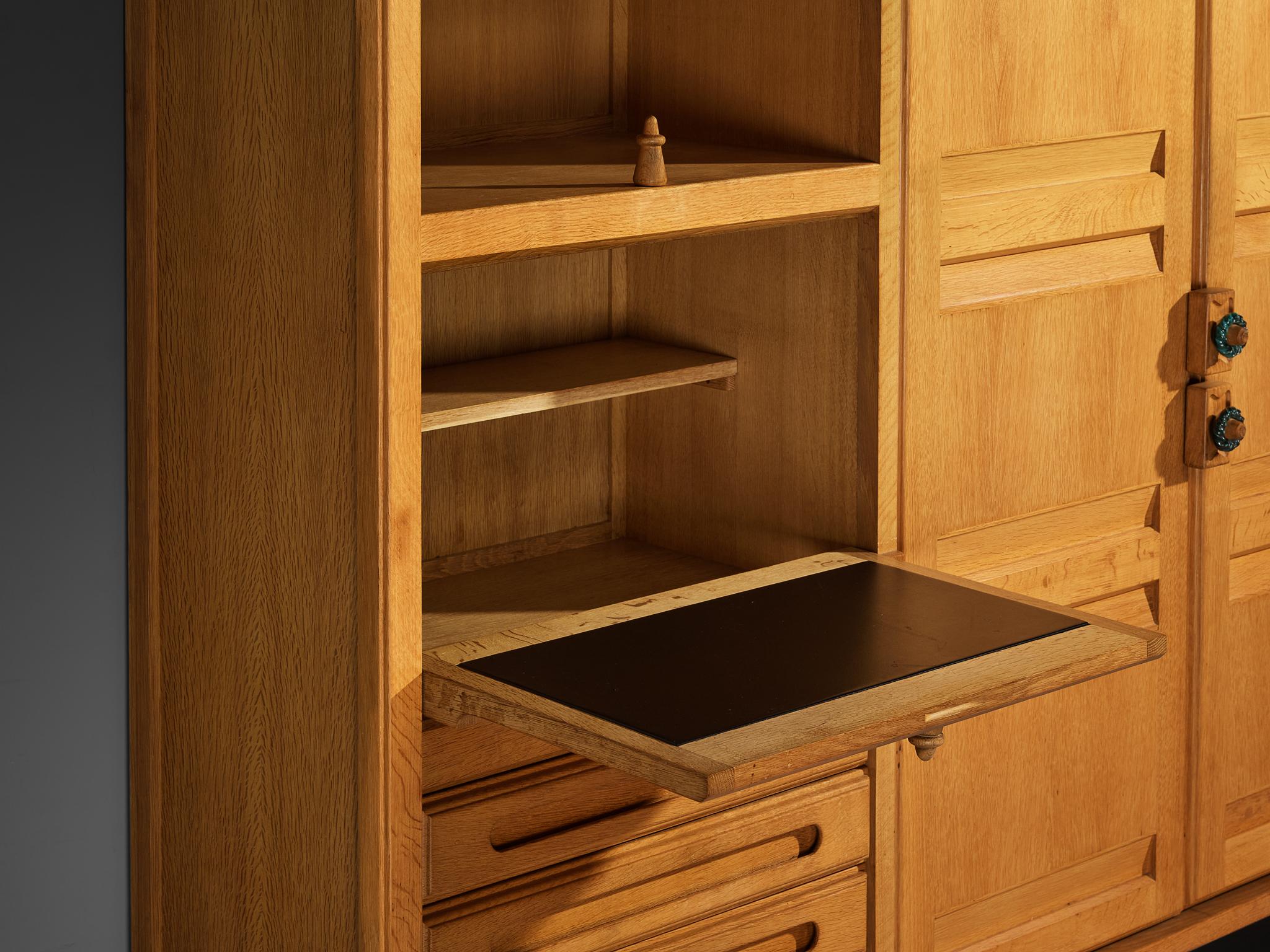 Guillerme & Chambron Highboard or Wardrobe in Solid Oak and Ceramic