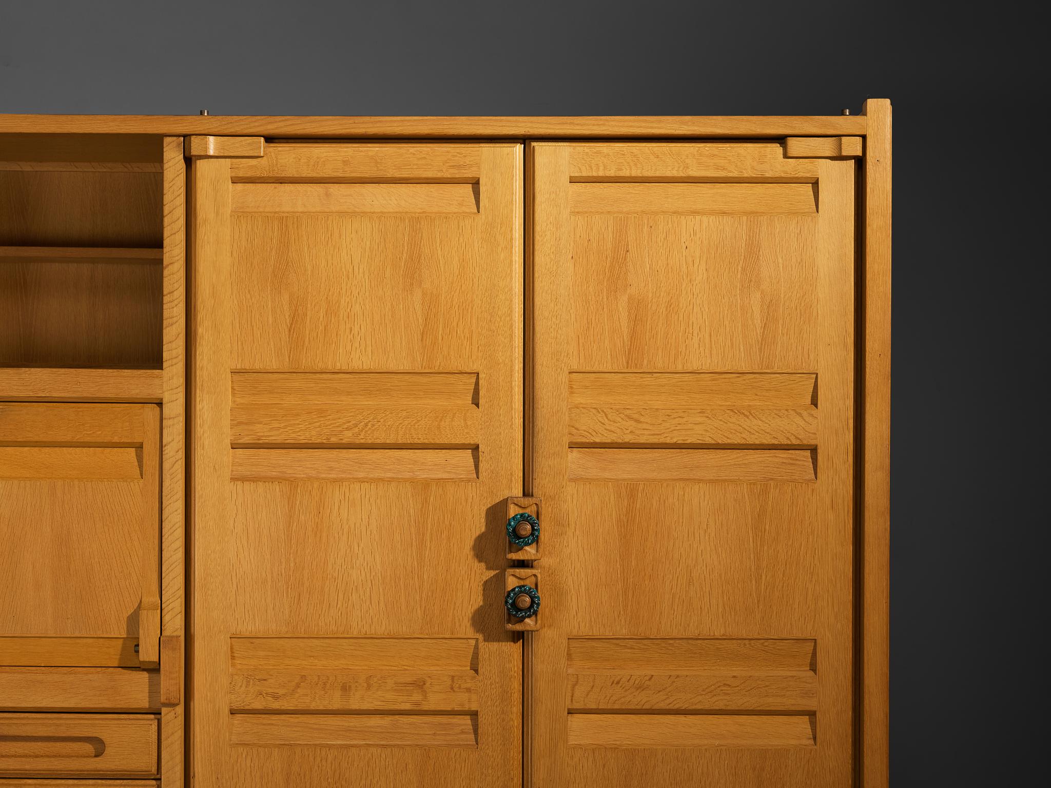 Guillerme & Chambron Highboard or Wardrobe in Solid Oak and Ceramic