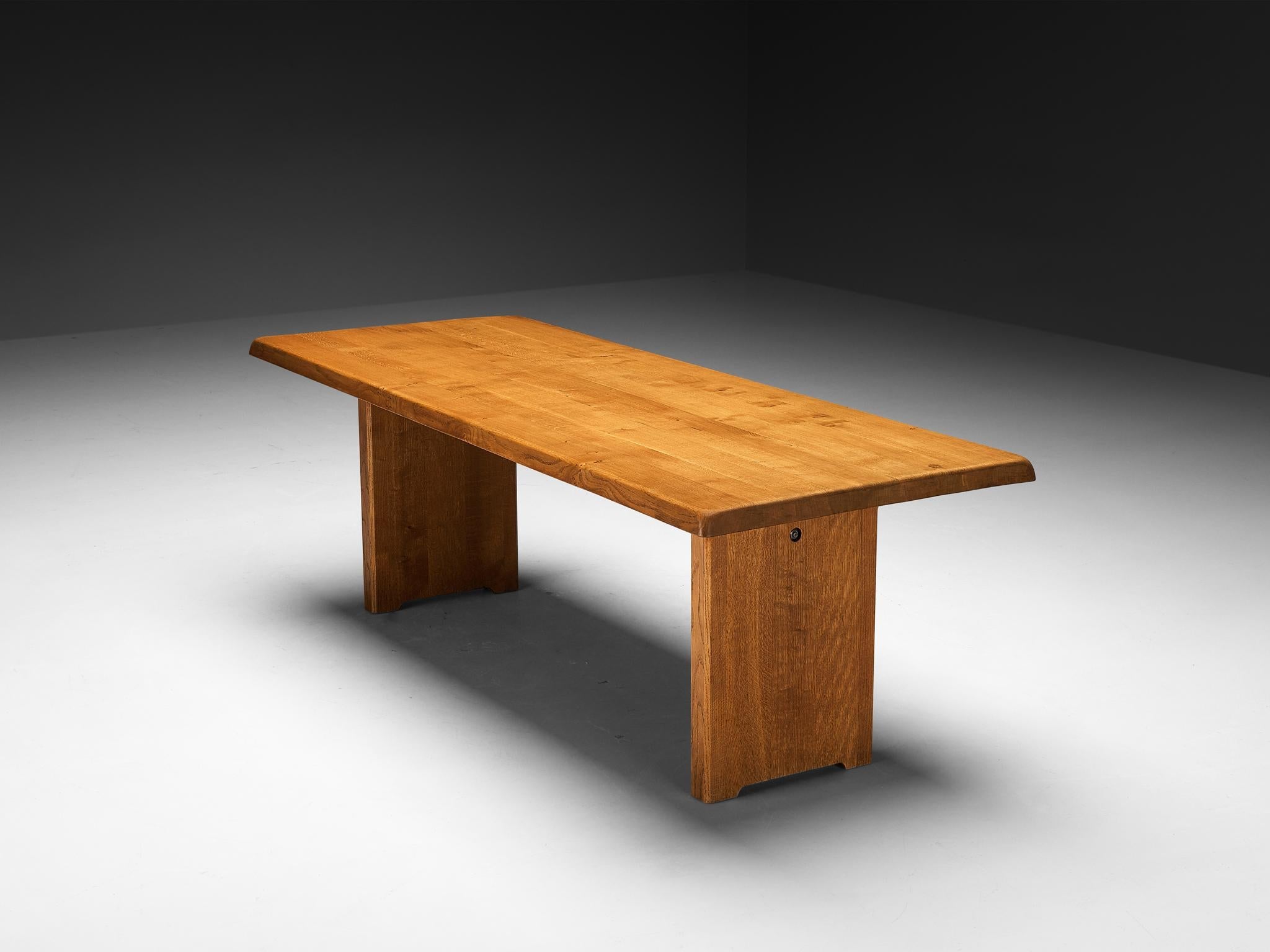 Early Pierre Chapo Dining Table 'T14D' in Solid Oak