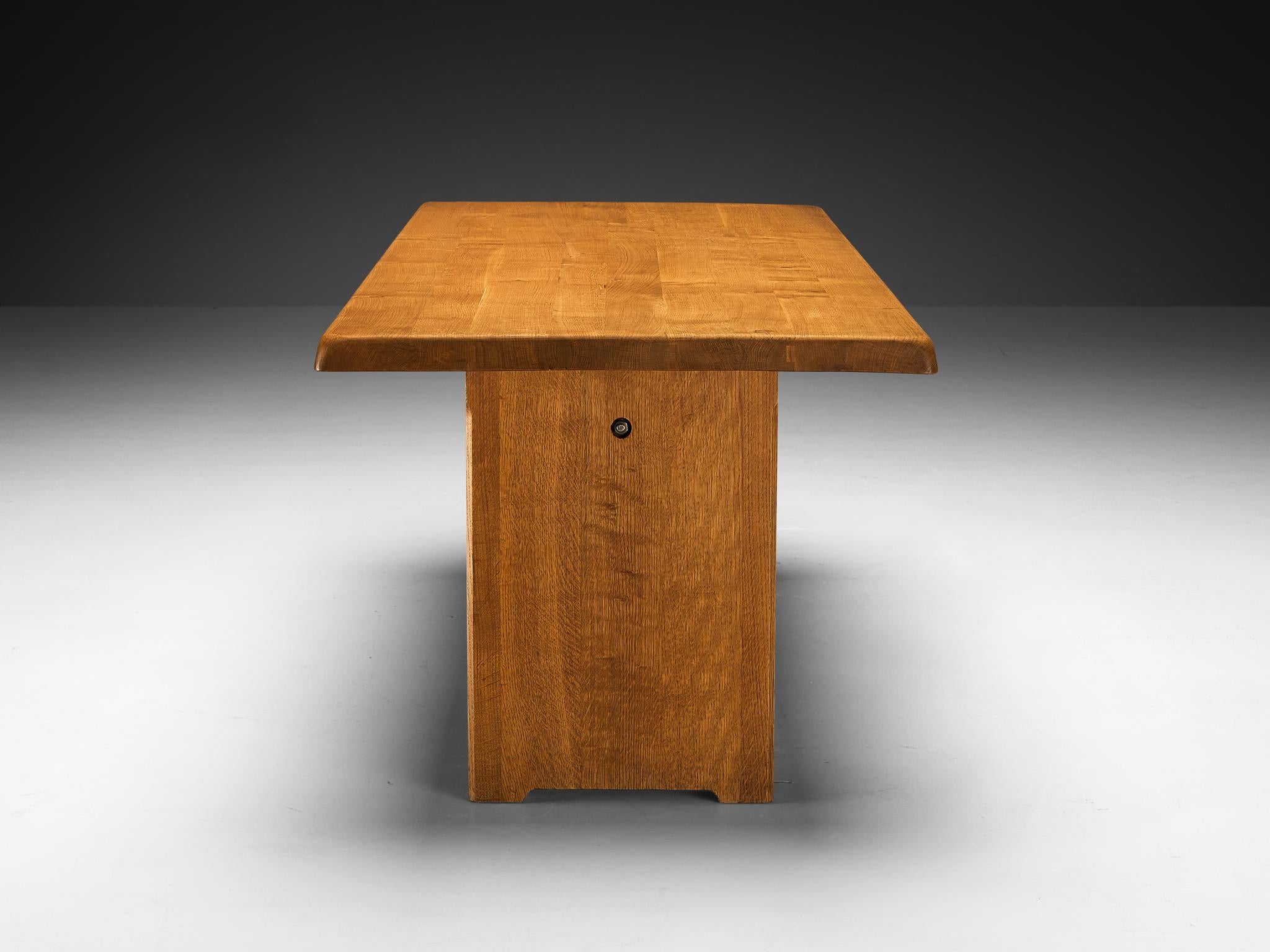 Early Pierre Chapo Dining Table 'T14D' in Solid Oak