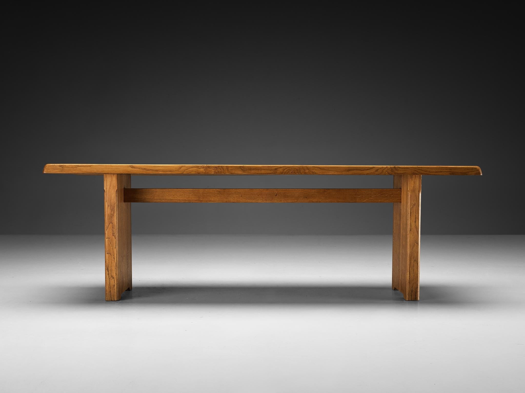 Early Pierre Chapo Dining Table 'T14D' in Solid Oak