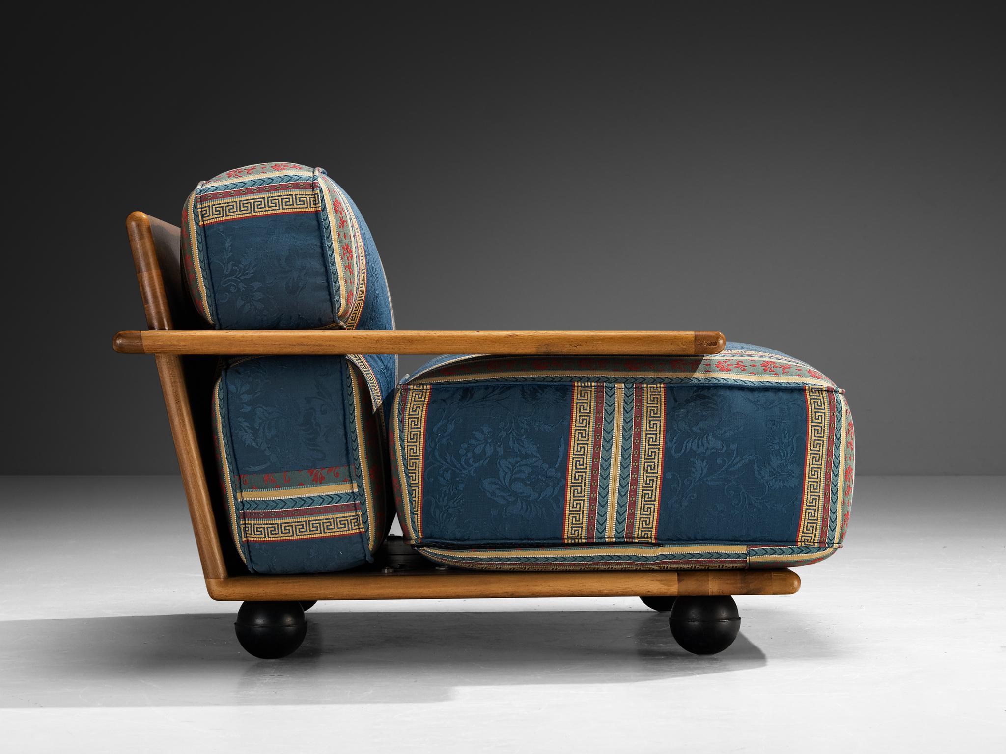 Mario Bellini for Cassina 'Pianura' Lounge in Walnut and Striped Upholstery