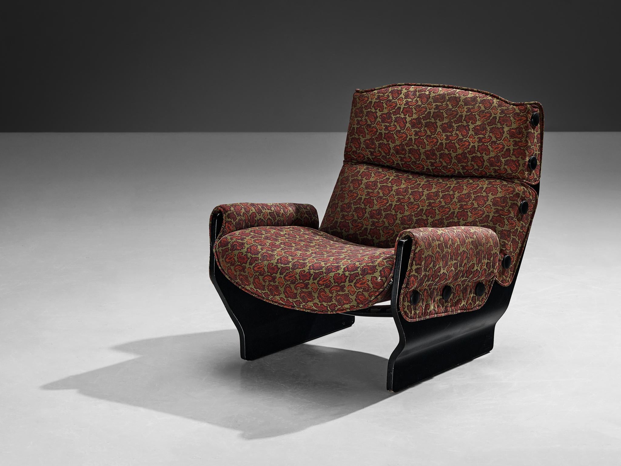 Osvaldo Borsani for Tecno 'Canada' Lounge Chair in Paisley Fabric and Wood