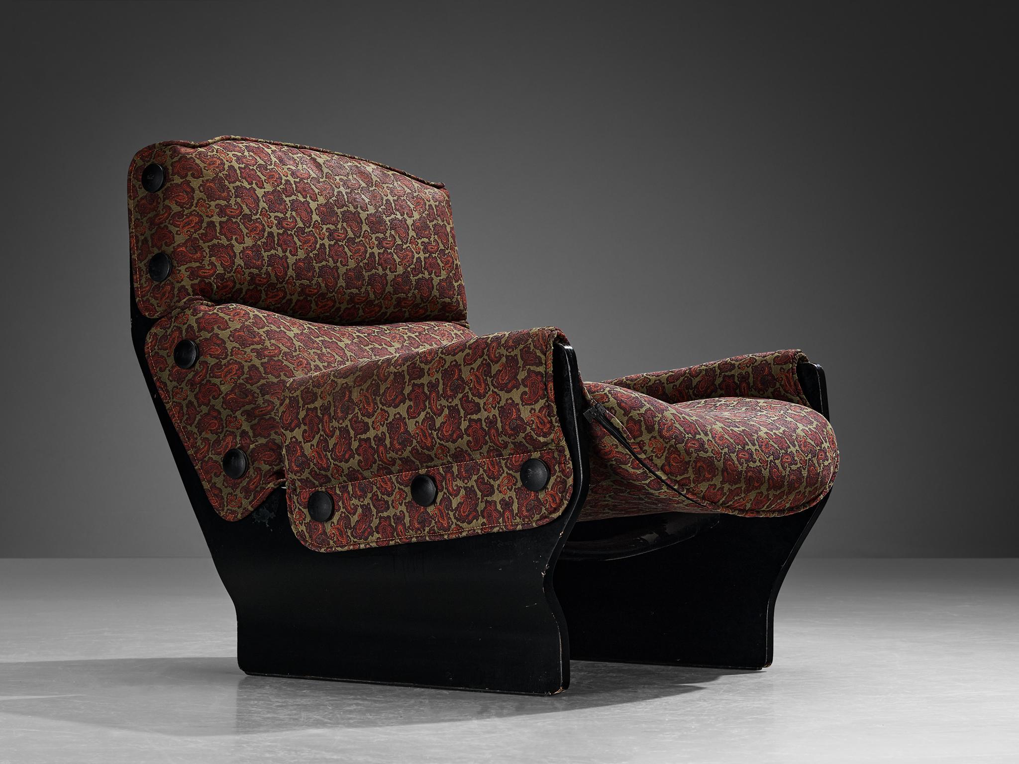 Osvaldo Borsani for Tecno 'Canada' Lounge Chair in Paisley Fabric and Wood