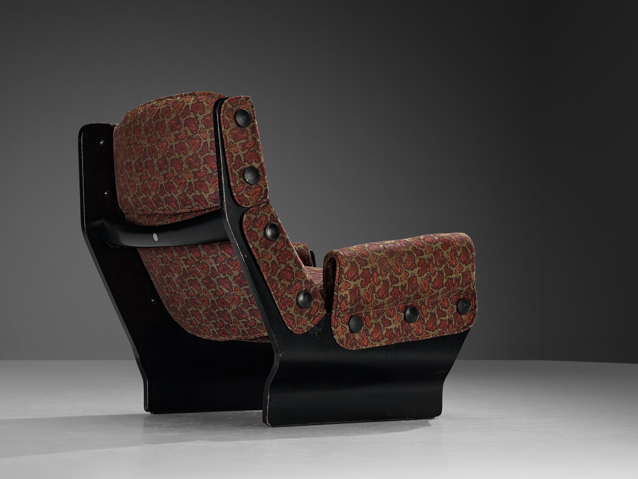 Osvaldo Borsani for Tecno 'Canada' Lounge Chair in Paisley Fabric and Wood