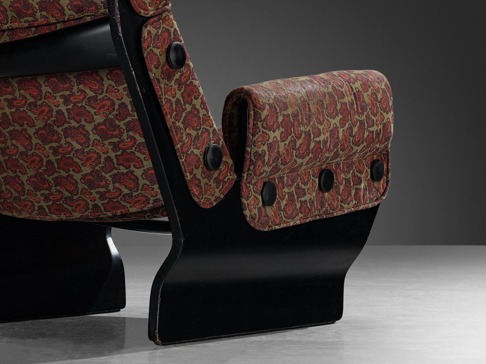 Osvaldo Borsani for Tecno 'Canada' Lounge Chair in Paisley Fabric and Wood