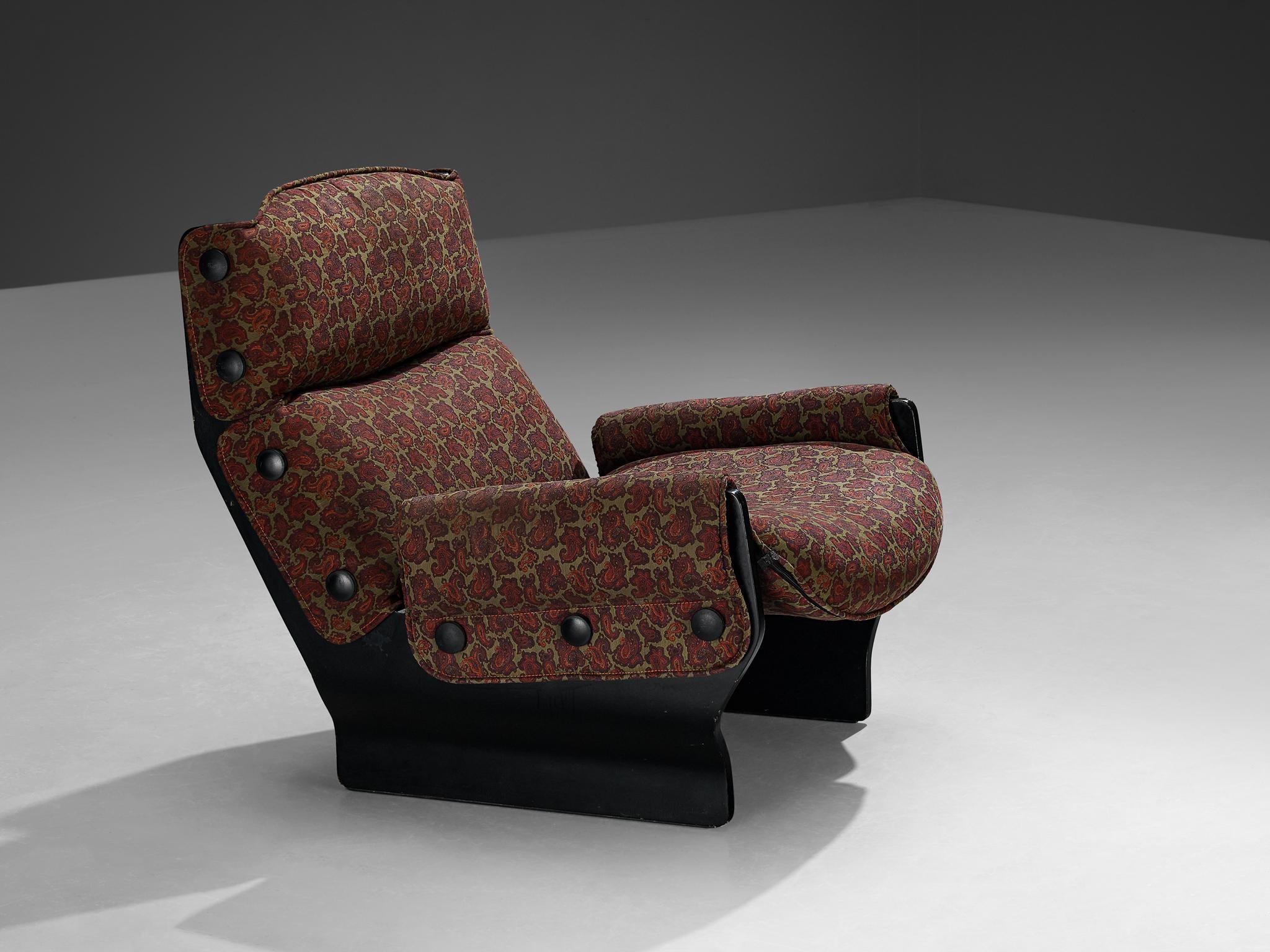 Osvaldo Borsani for Tecno 'Canada' Lounge Chair in Paisley Fabric and Wood