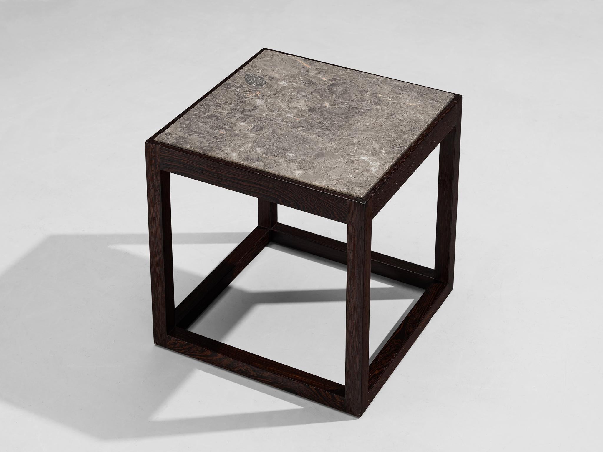 Claus Bonderup & Torsten Thorup Cubic Side Table in Wengé Grey Fossil Stone