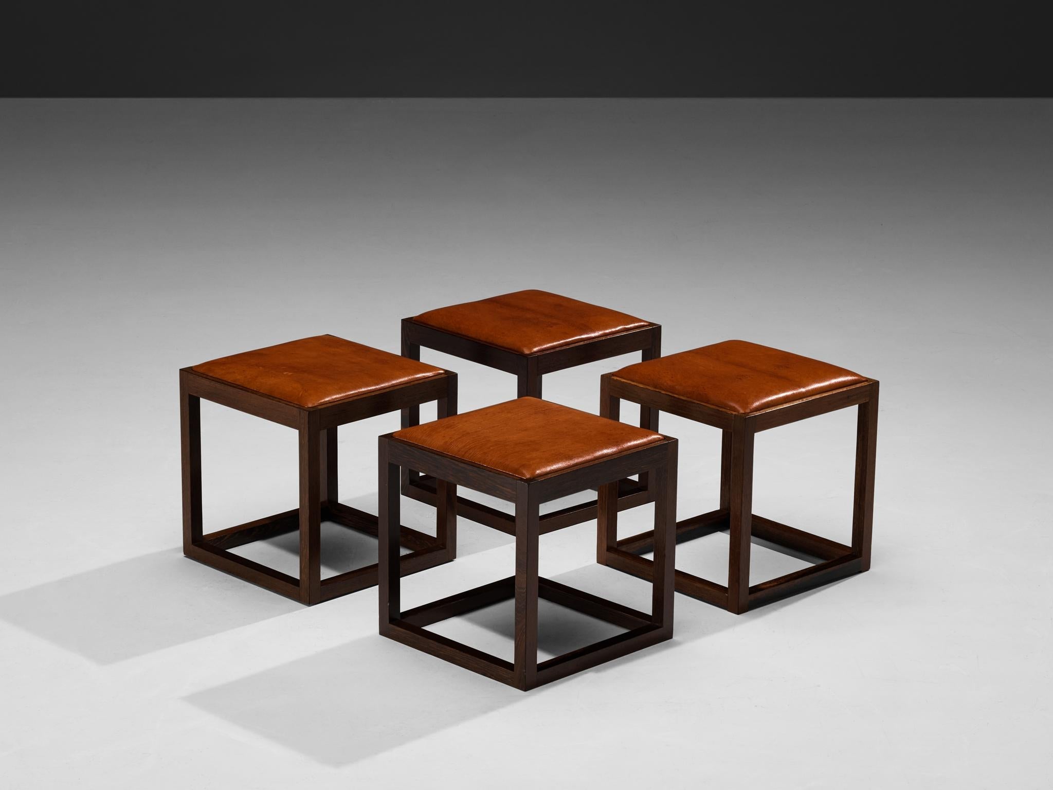 Claus Bonderup & Torsten Thorup Set of Four Stools in Wengé and Leather