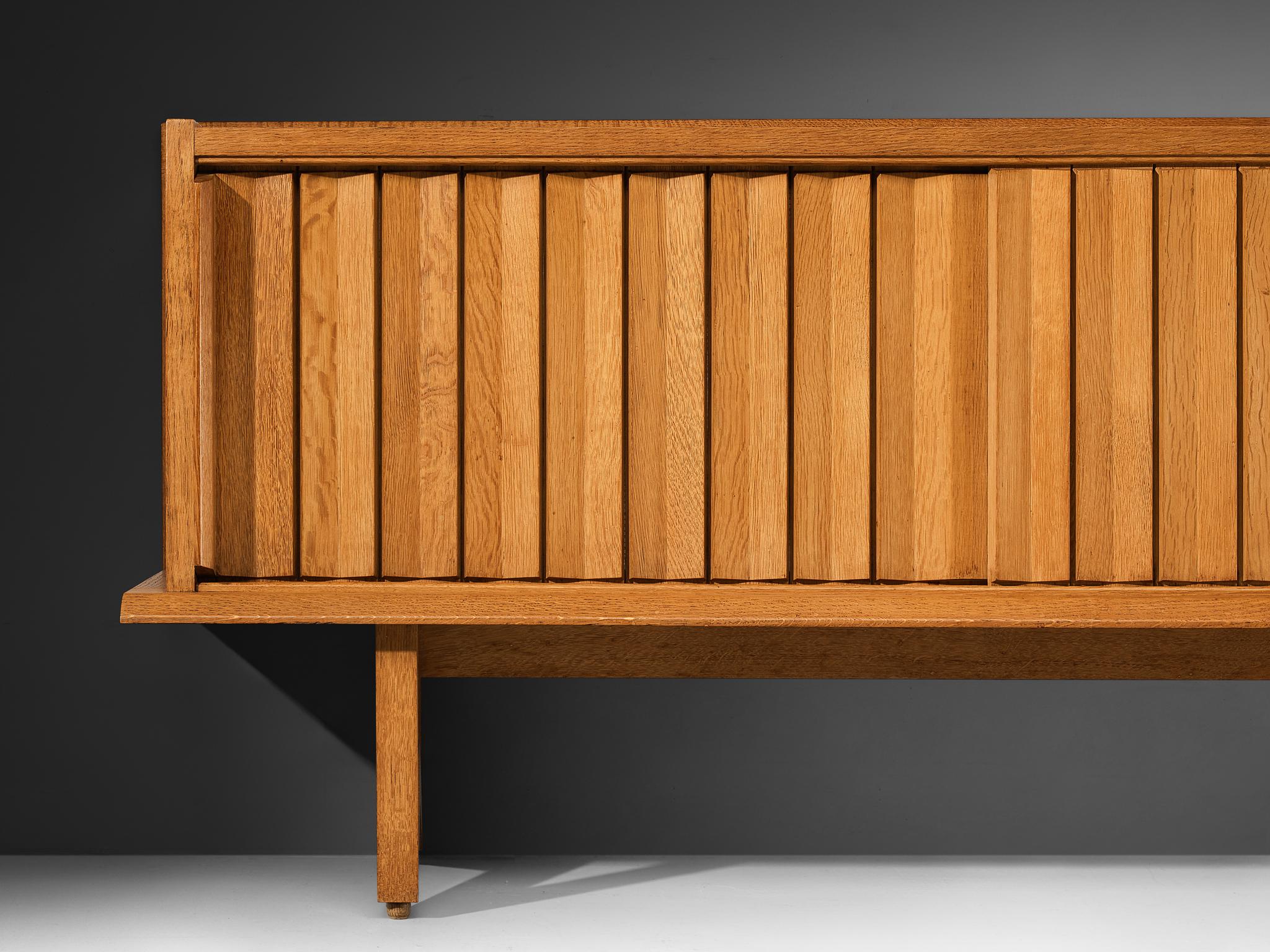 Guillerme & Chambron Sideboard in Solid Oak and Ceramic with Lamp