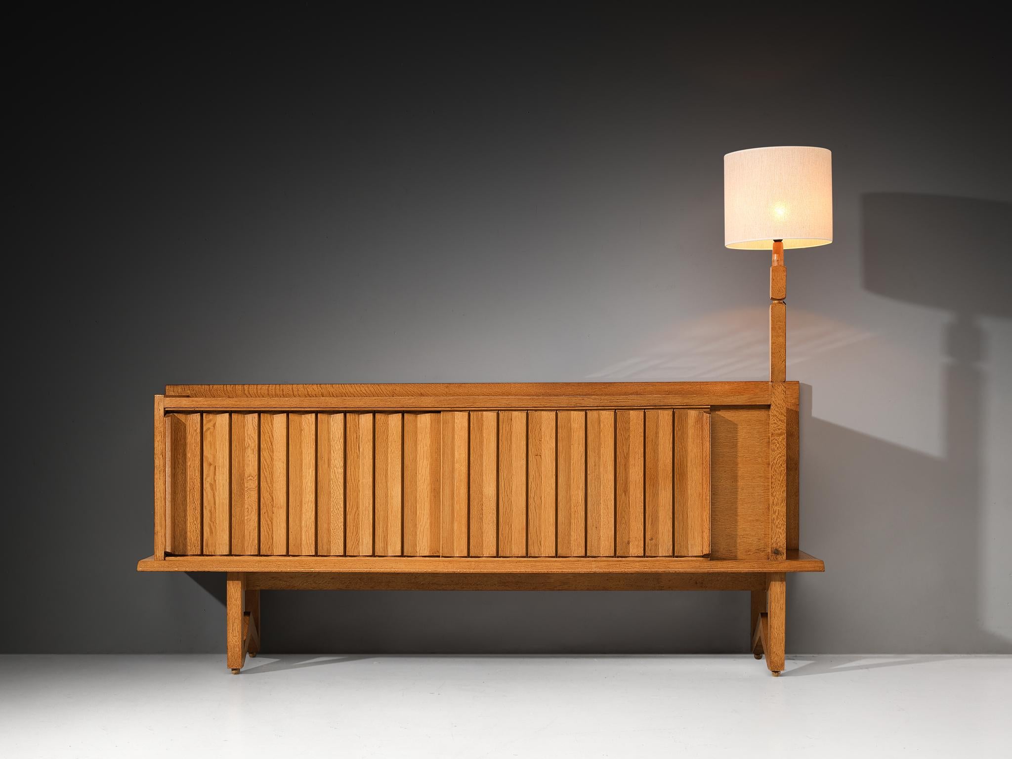 Guillerme & Chambron Sideboard in Solid Oak and Ceramic with Lamp