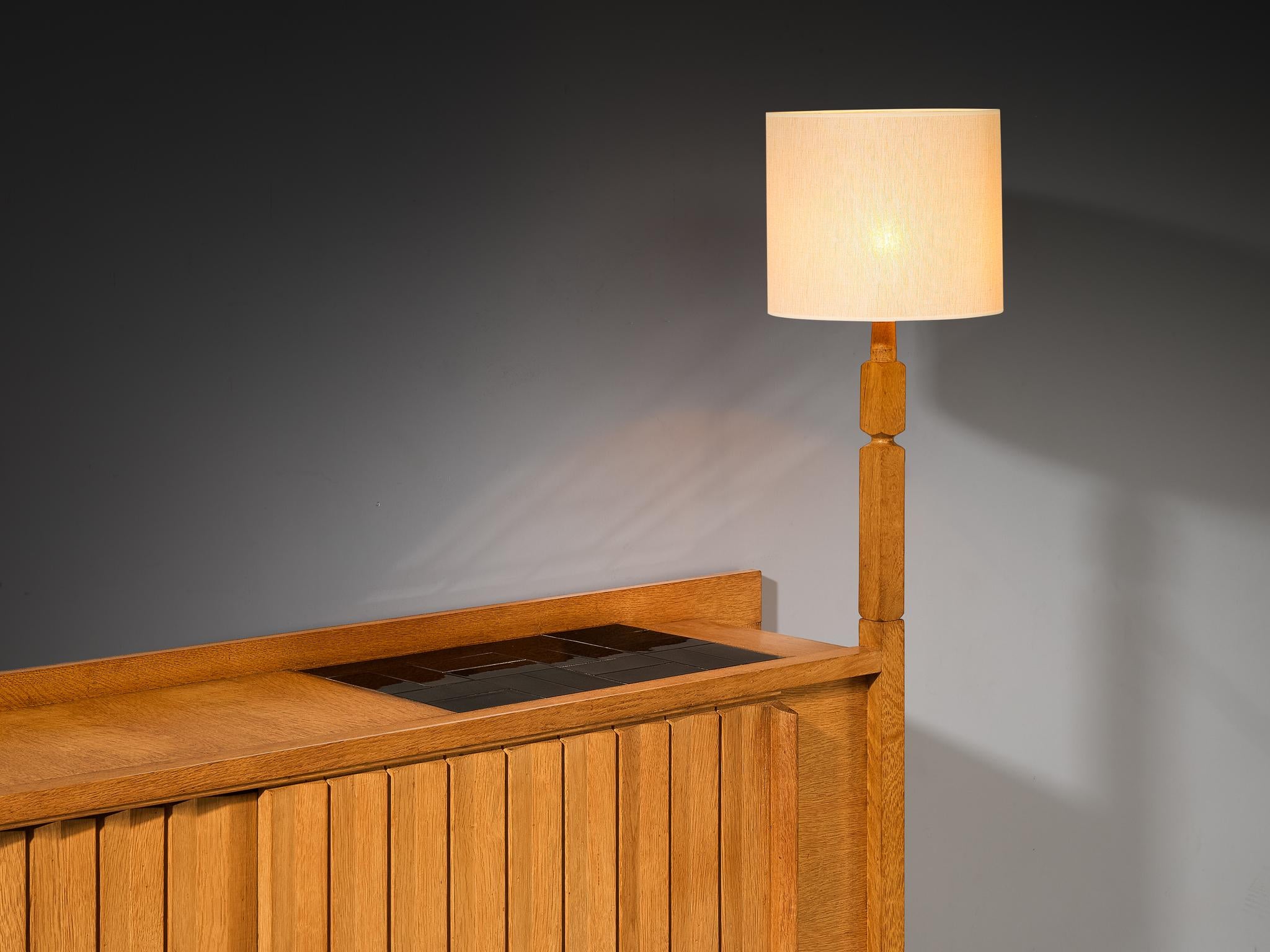 Guillerme & Chambron Sideboard in Solid Oak and Ceramic with Lamp