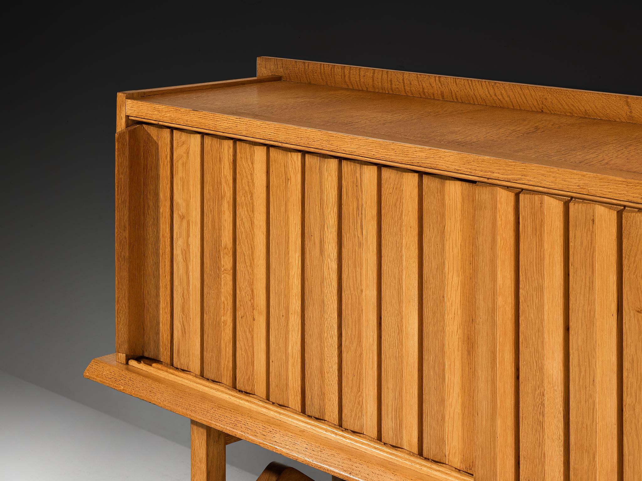 Guillerme & Chambron Sideboard in Solid Oak and Ceramic with Lamp