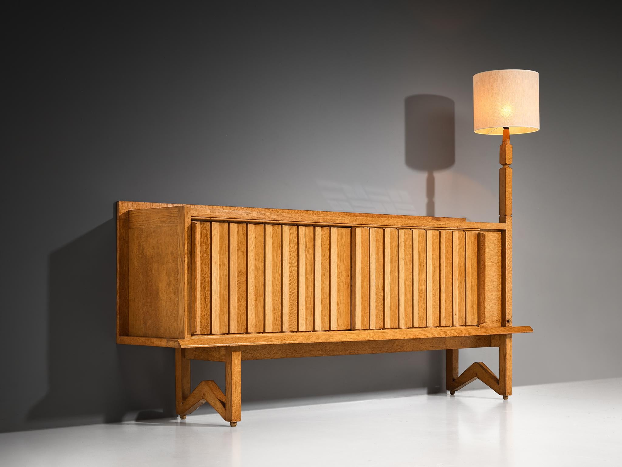 Guillerme & Chambron Sideboard in Solid Oak and Ceramic with Lamp