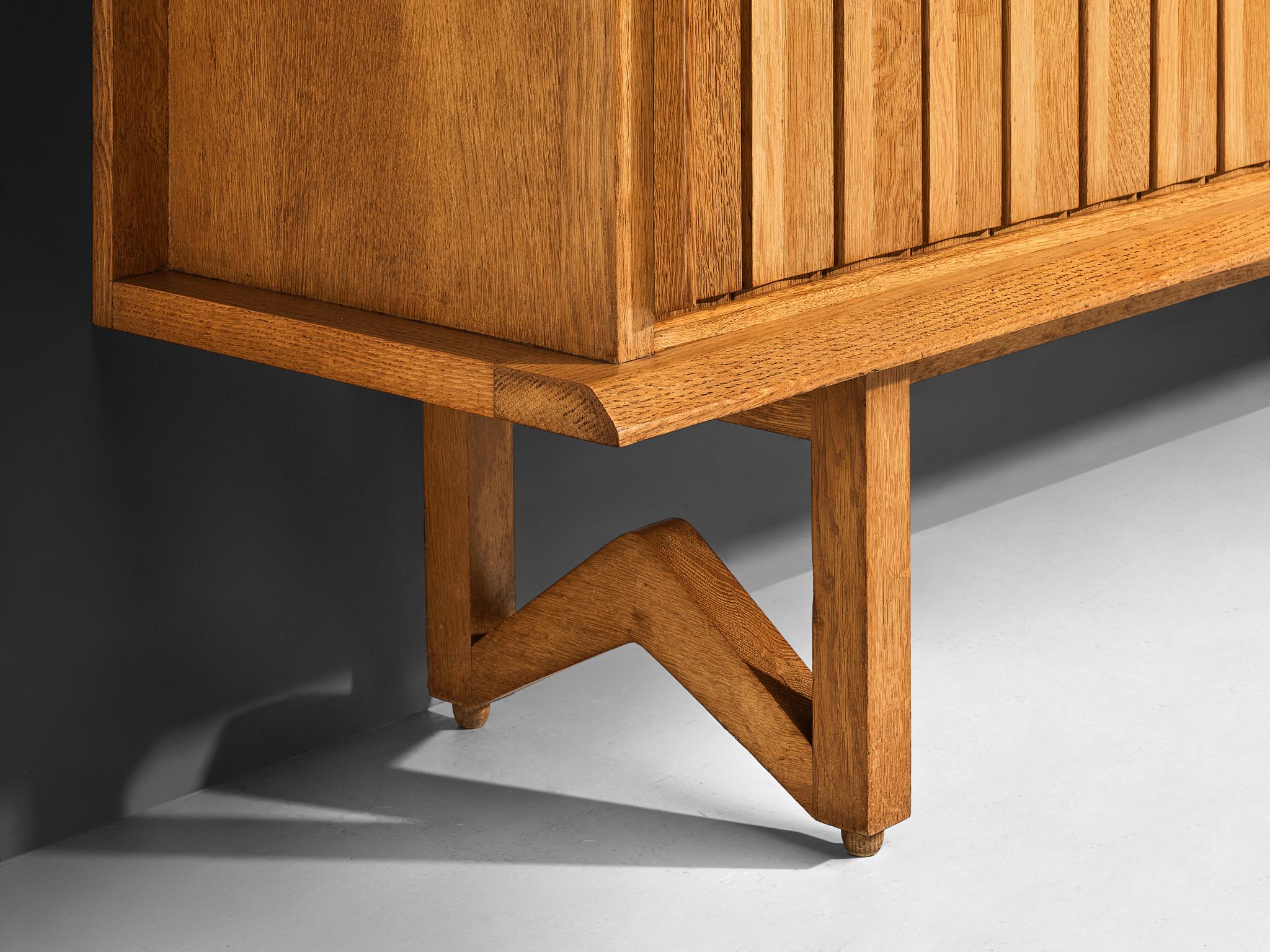 Guillerme & Chambron Sideboard in Solid Oak and Ceramic with Lamp