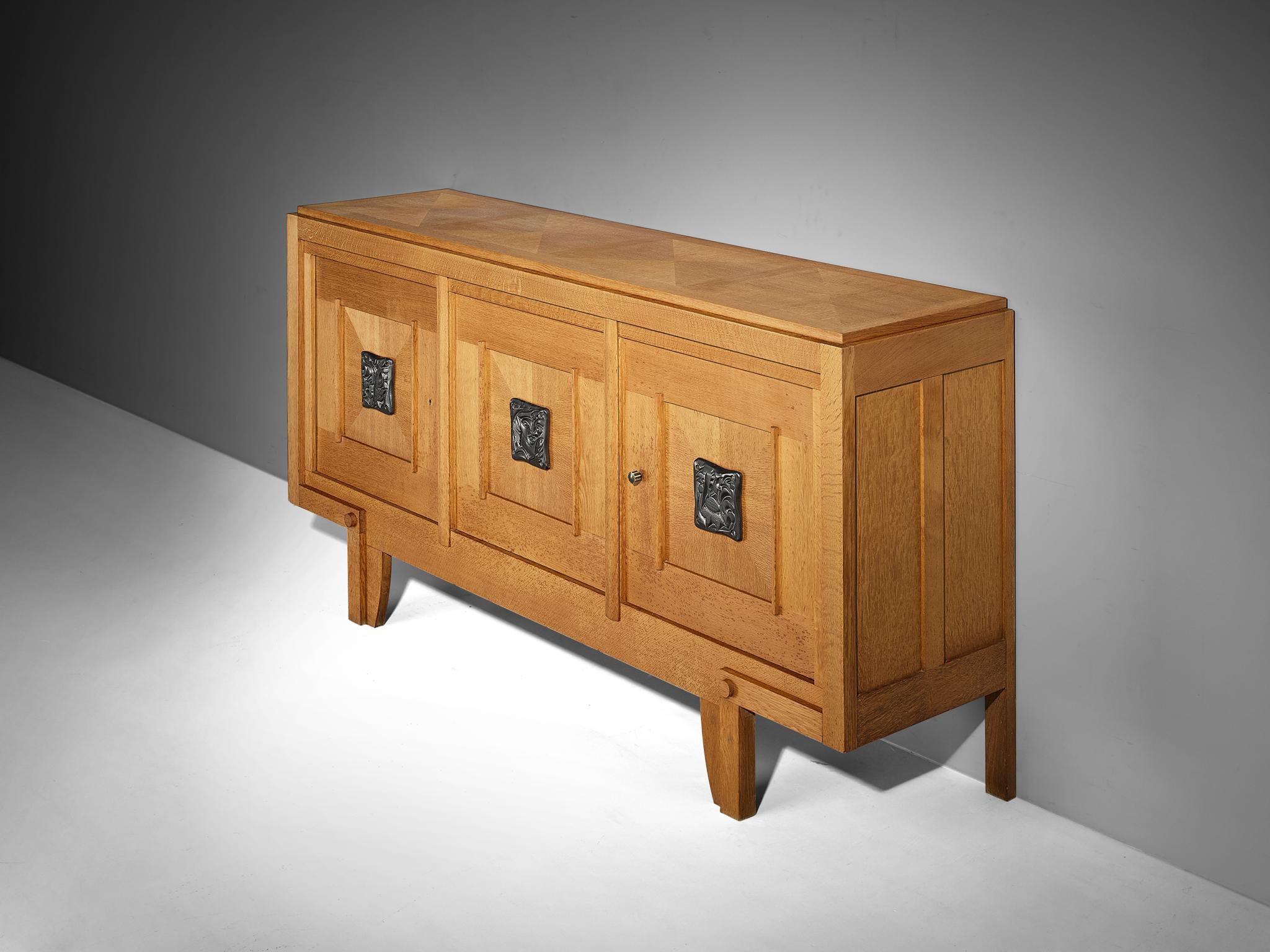 Robert Guillerme Sideboard in Solid Oak and Ceramic 1940s