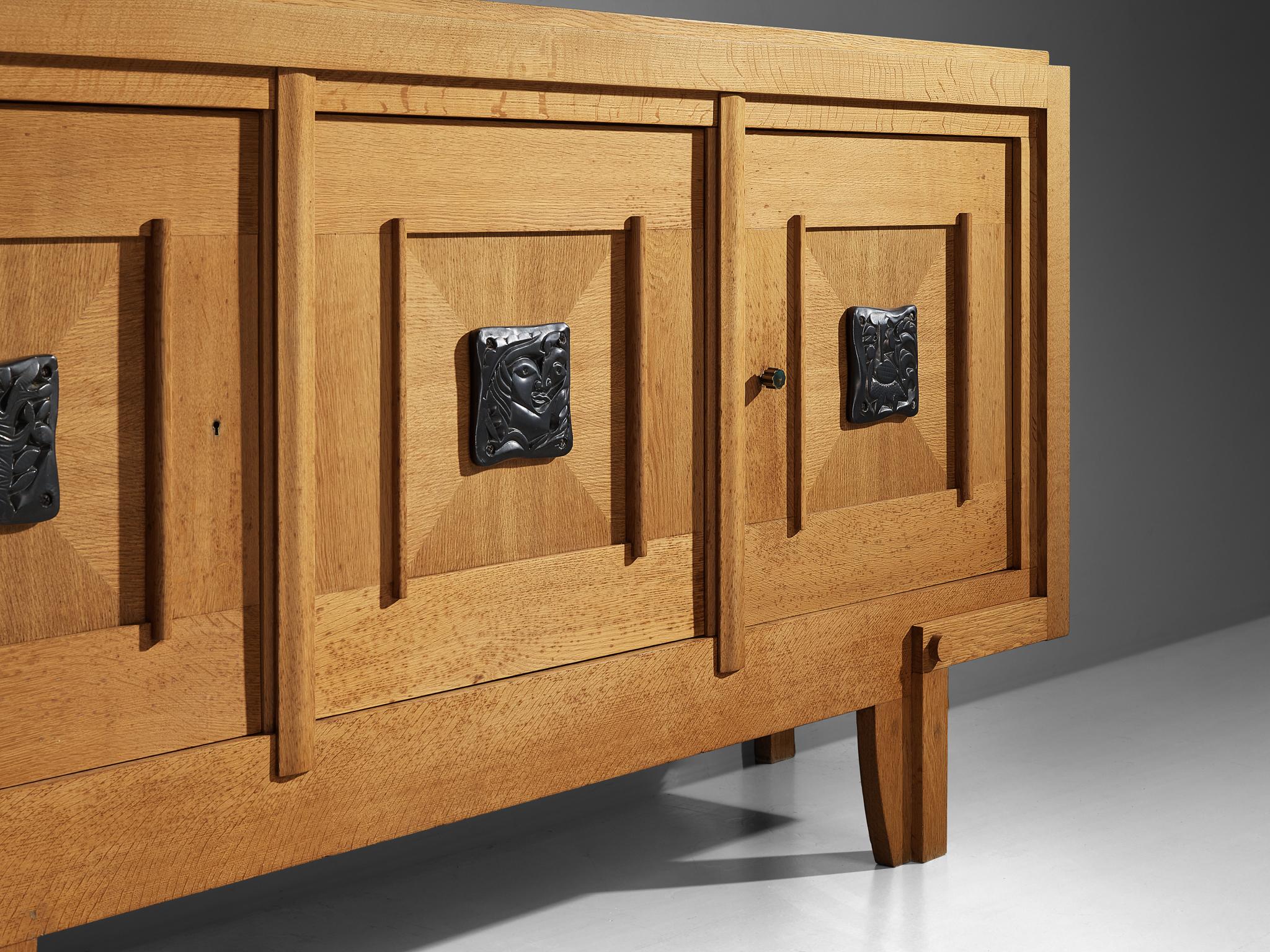 Robert Guillerme Sideboard in Solid Oak and Ceramic 1940s