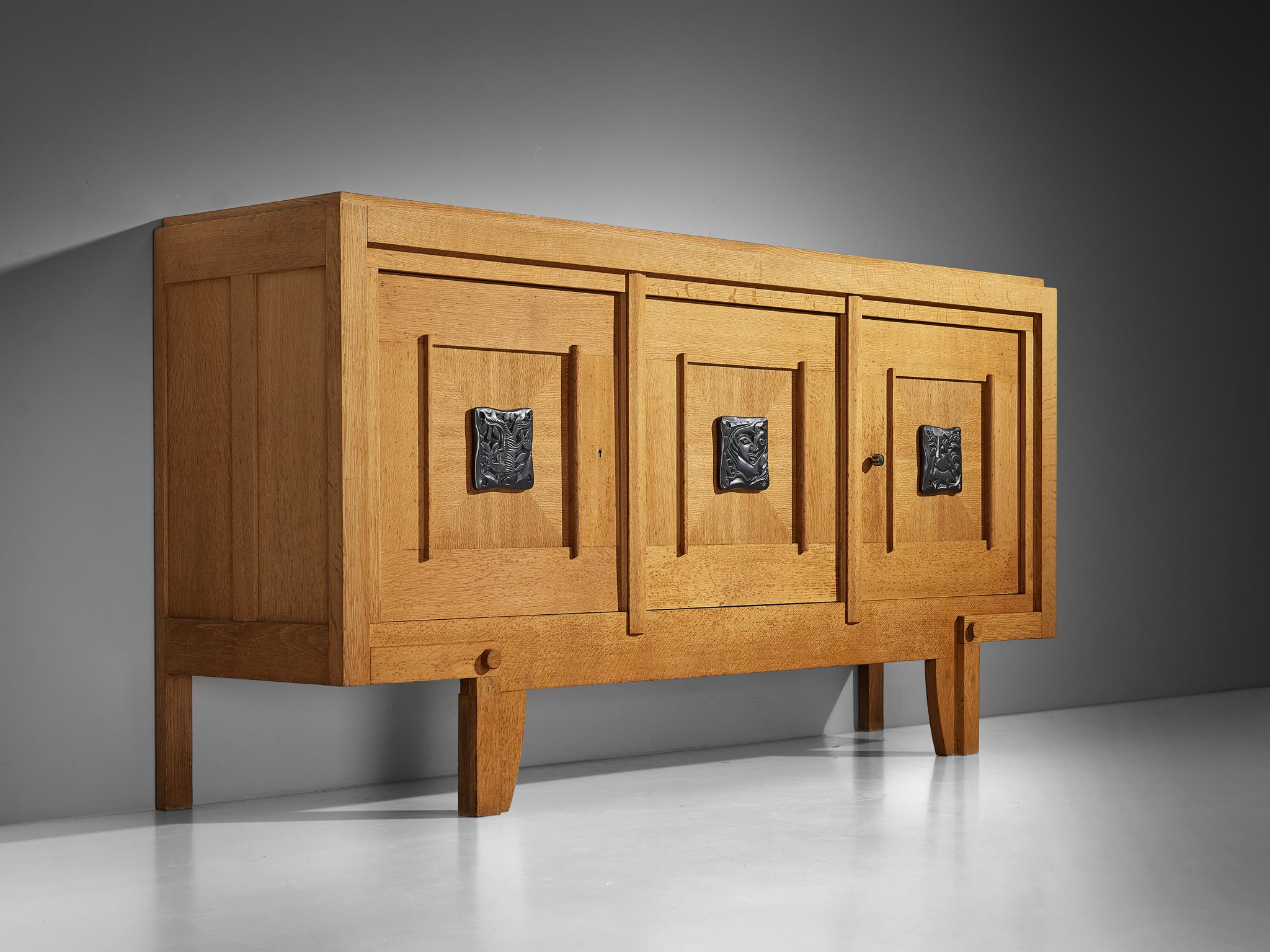 Robert Guillerme Sideboard in Solid Oak and Ceramic 1940s