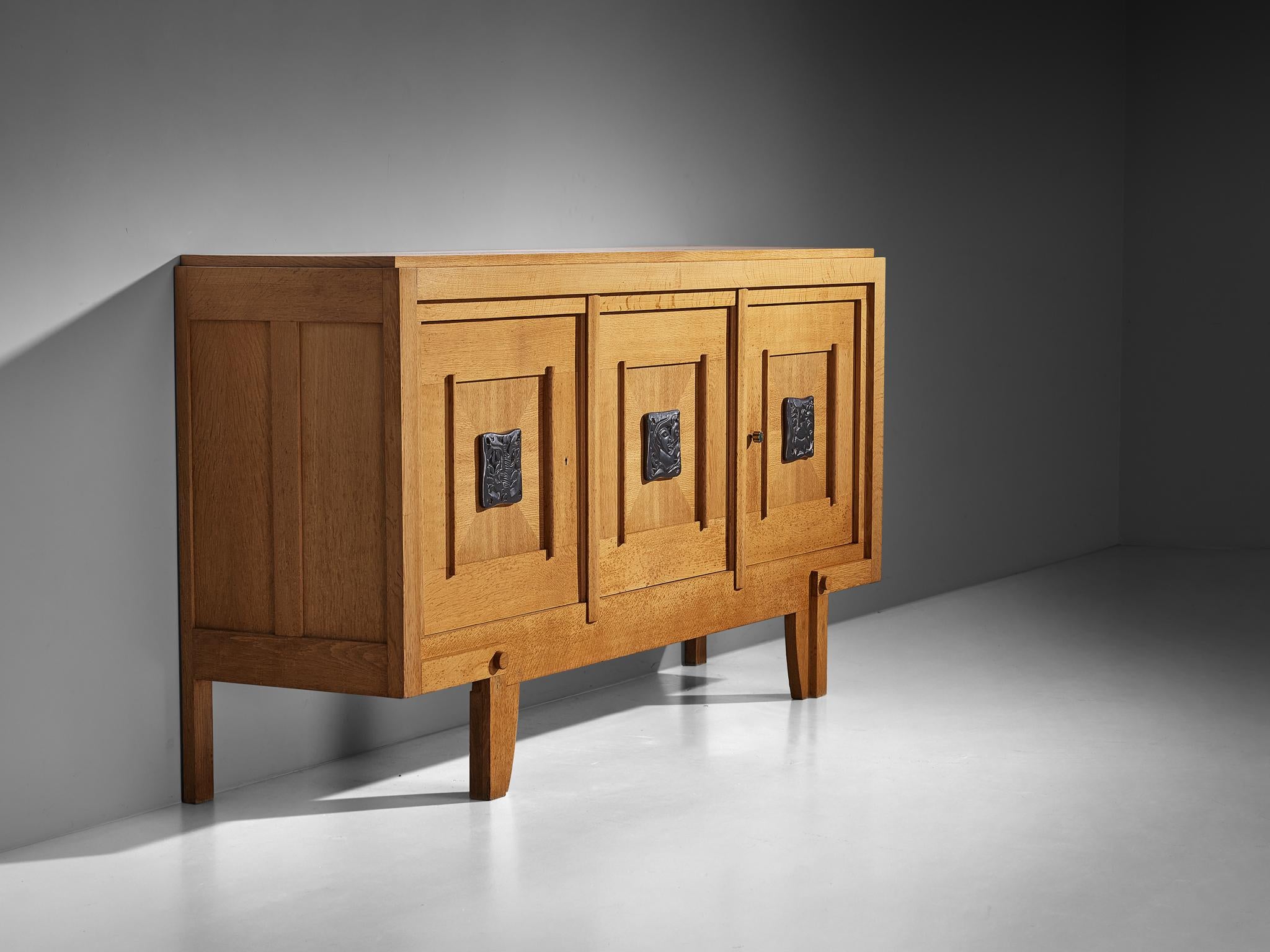 Robert Guillerme Sideboard in Solid Oak and Ceramic 1940s