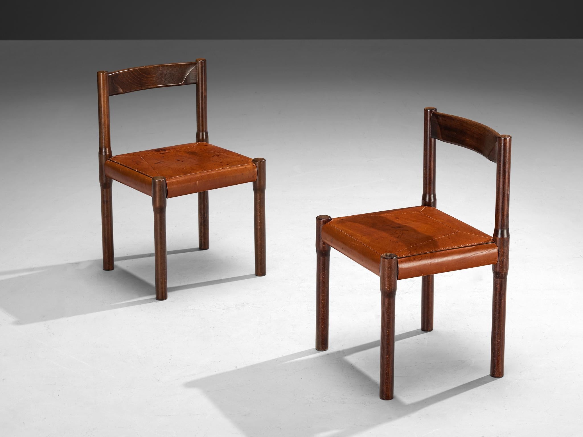 Vico Magistretti for Cassina Carimate Dining Chairs in Leather & Dark Wood