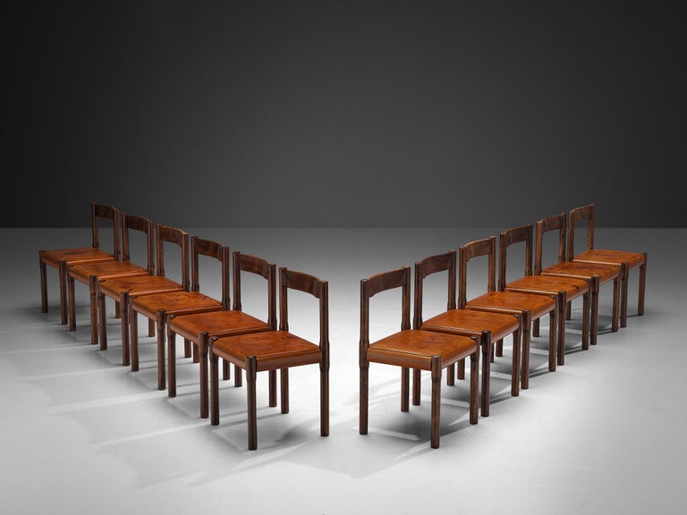 Vico Magistretti for Cassina Carimate Dining Chairs in Leather & Dark Wood