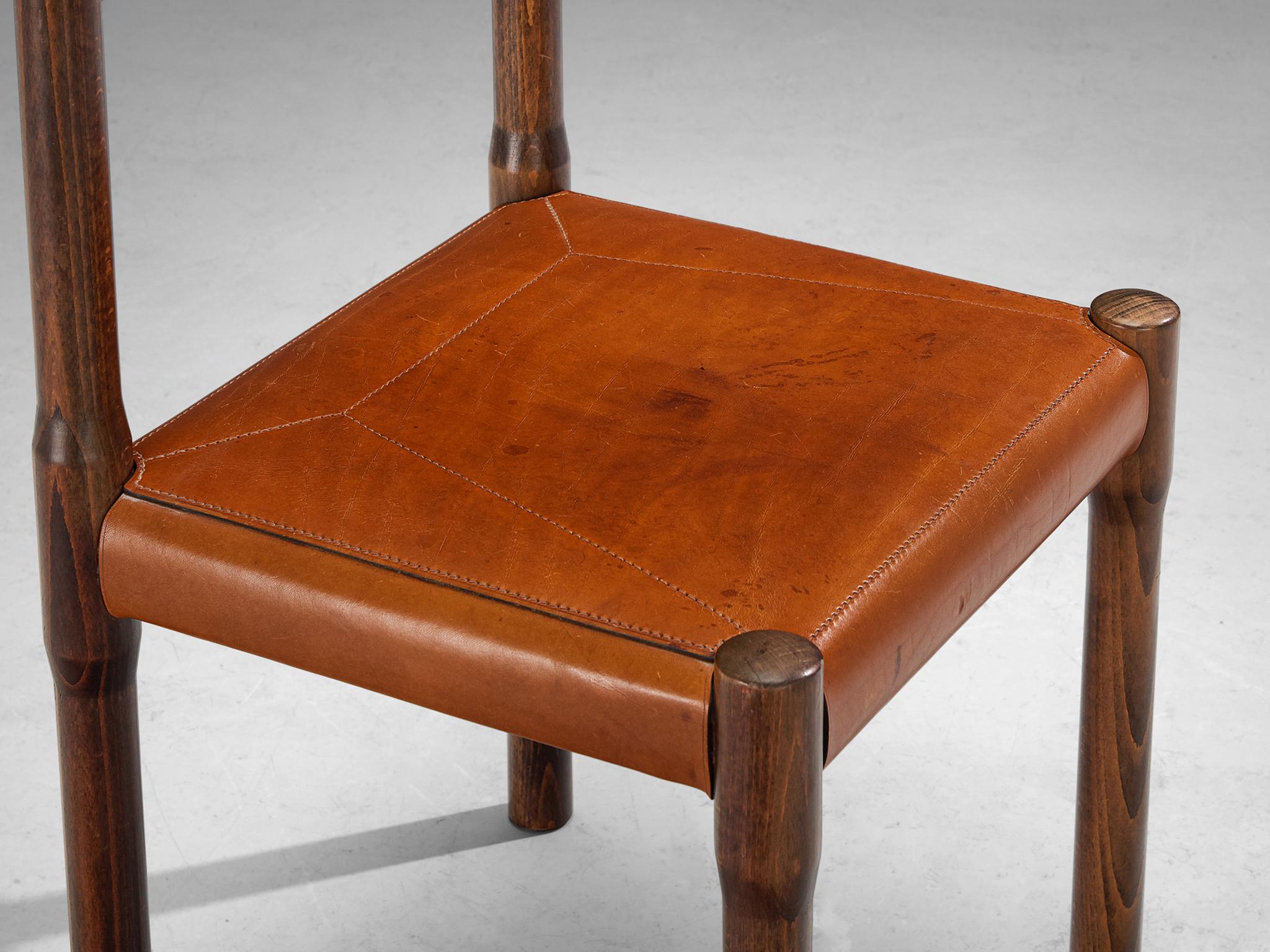 Vico Magistretti for Cassina Carimate Dining Chairs in Leather & Dark Wood