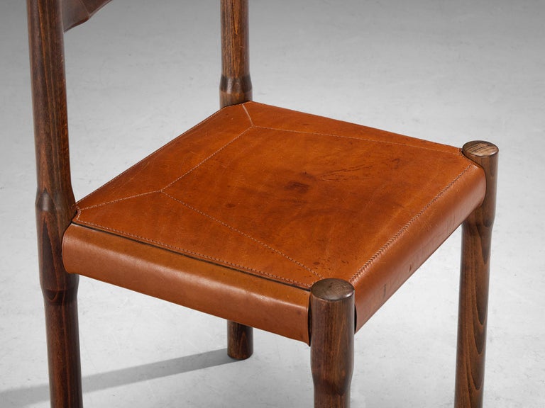 Vico Magistretti for Cassina Carimate Dining Chairs in Leather & Dark Wood