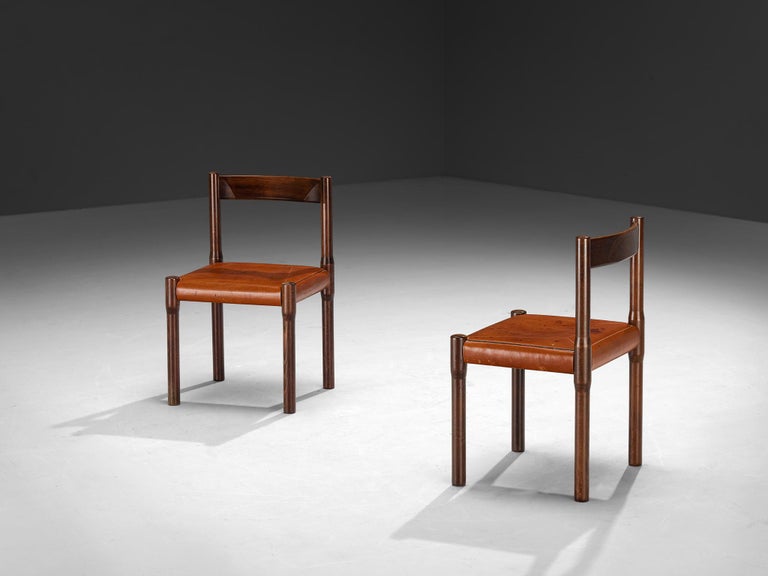 Vico Magistretti for Cassina Carimate Dining Chairs in Leather & Dark Wood