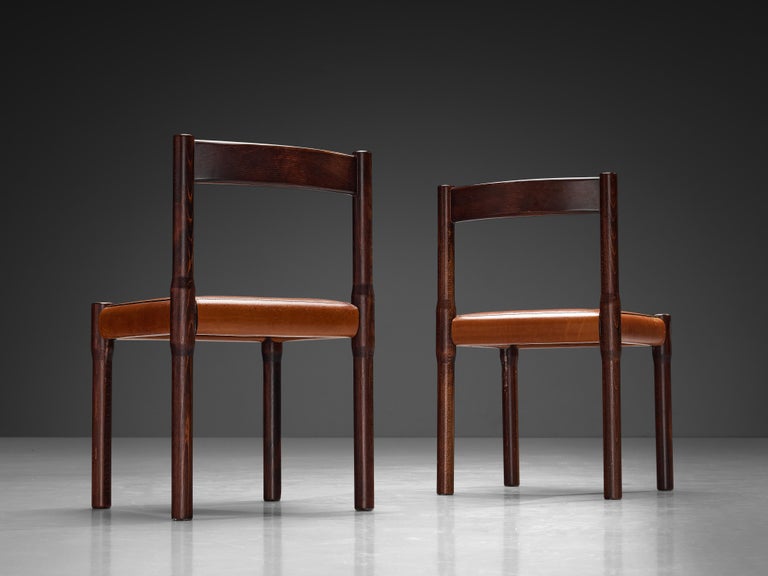 Vico Magistretti for Cassina Carimate Dining Chairs in Leather & Dark Wood