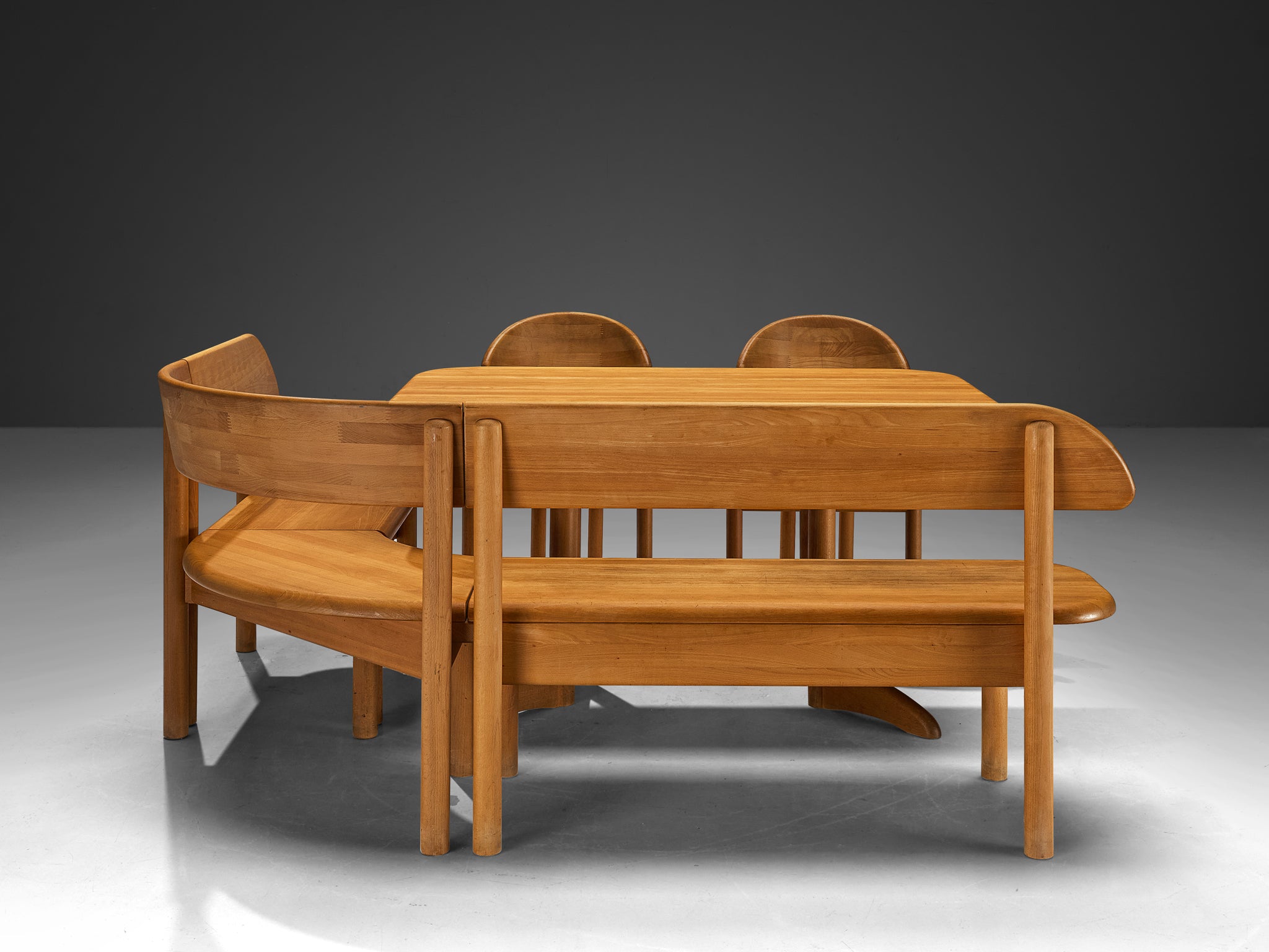 Scandinavian Modern Dining Room Set with Table, Bench, Set of Chairs