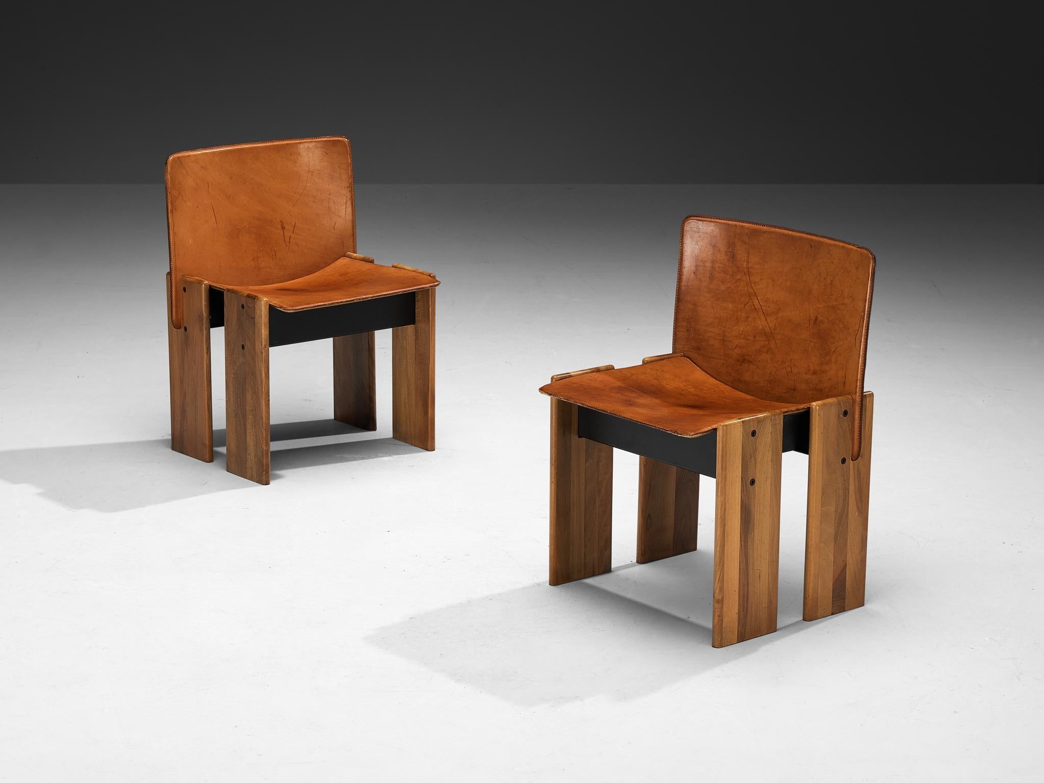 Barsacchi & Vegni 'Avila' Dining Chairs in Walnut and Cognac Leather