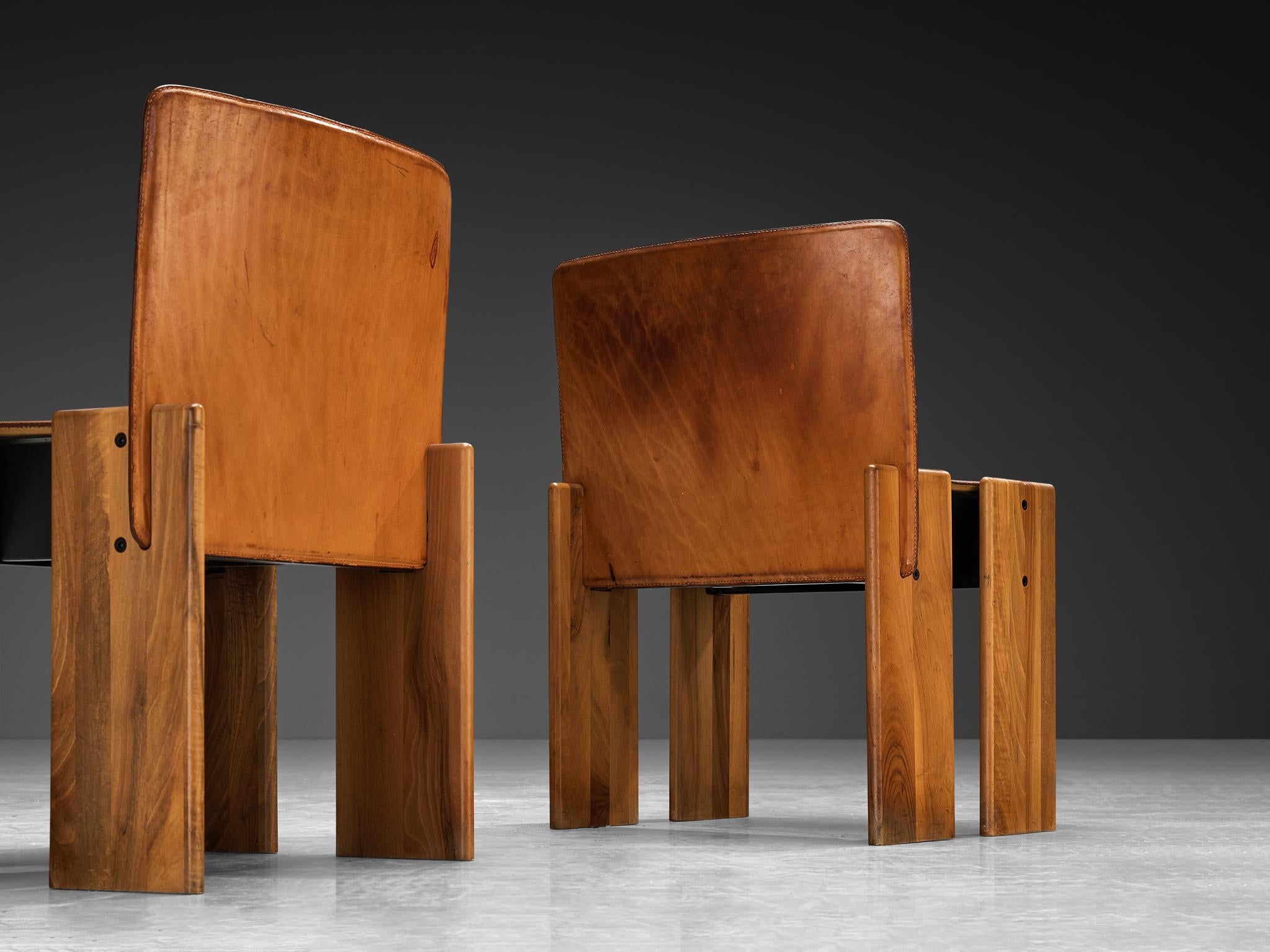 Barsacchi & Vegni 'Avila' Dining Chairs in Walnut and Cognac Leather