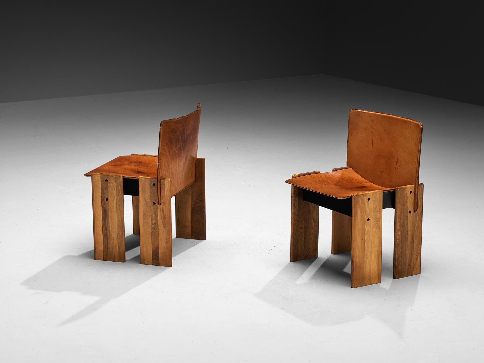 Barsacchi & Vegni 'Avila' Dining Chairs in Walnut and Cognac Leather