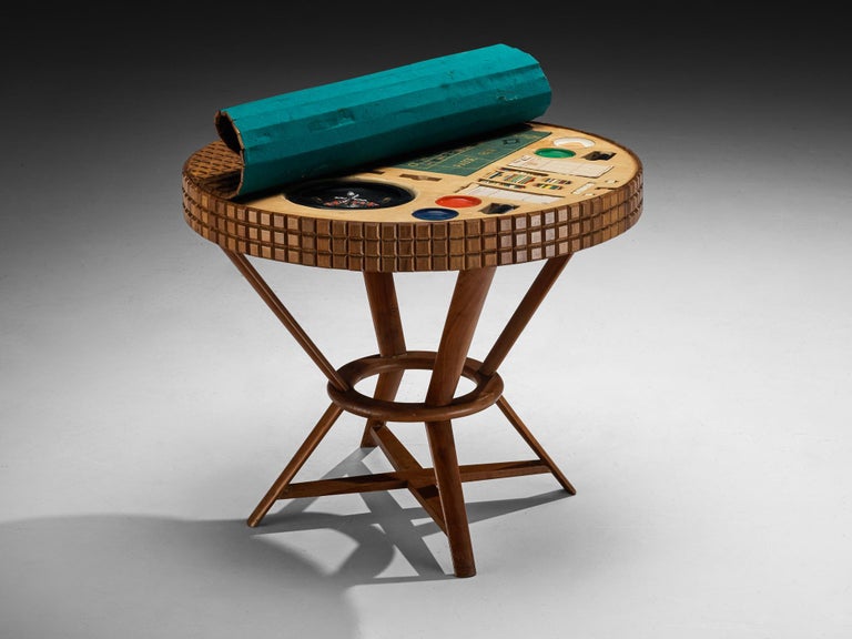 Mid-Century Modern Italian Game Table with Graphic Surface in Cherry