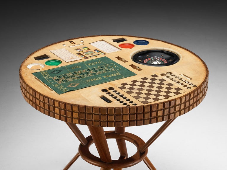 Mid-Century Modern Italian Game Table with Graphic Surface in Cherry