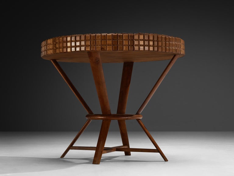 Mid-Century Modern Italian Game Table with Graphic Surface in Cherry