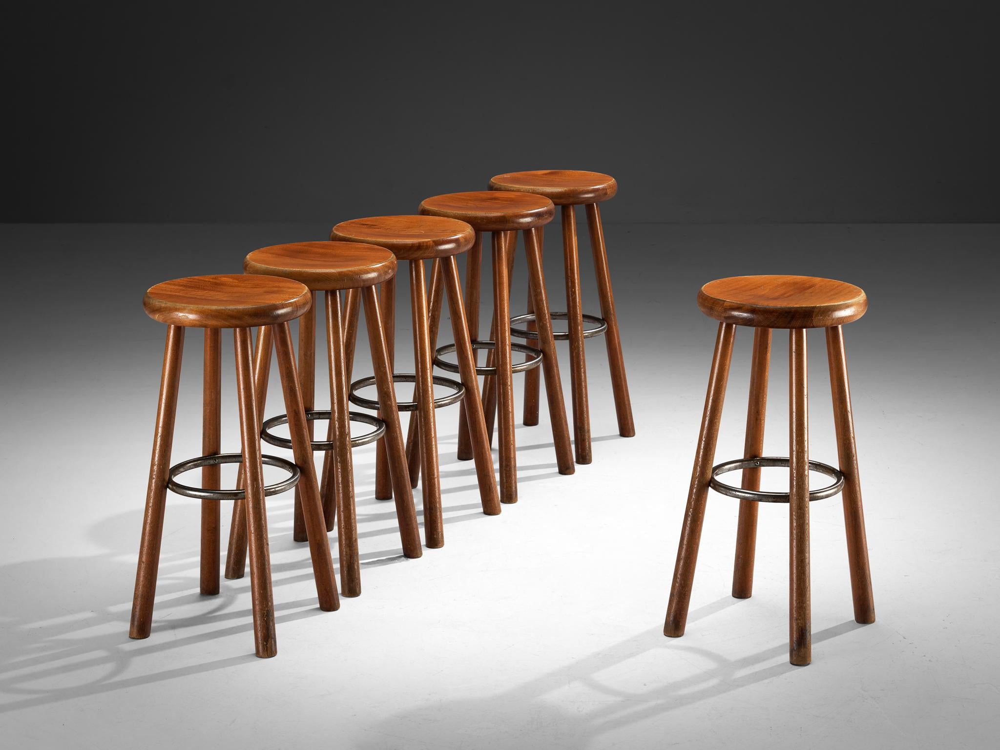 Sturdy Mid-century Bar Stools in Solid Wood