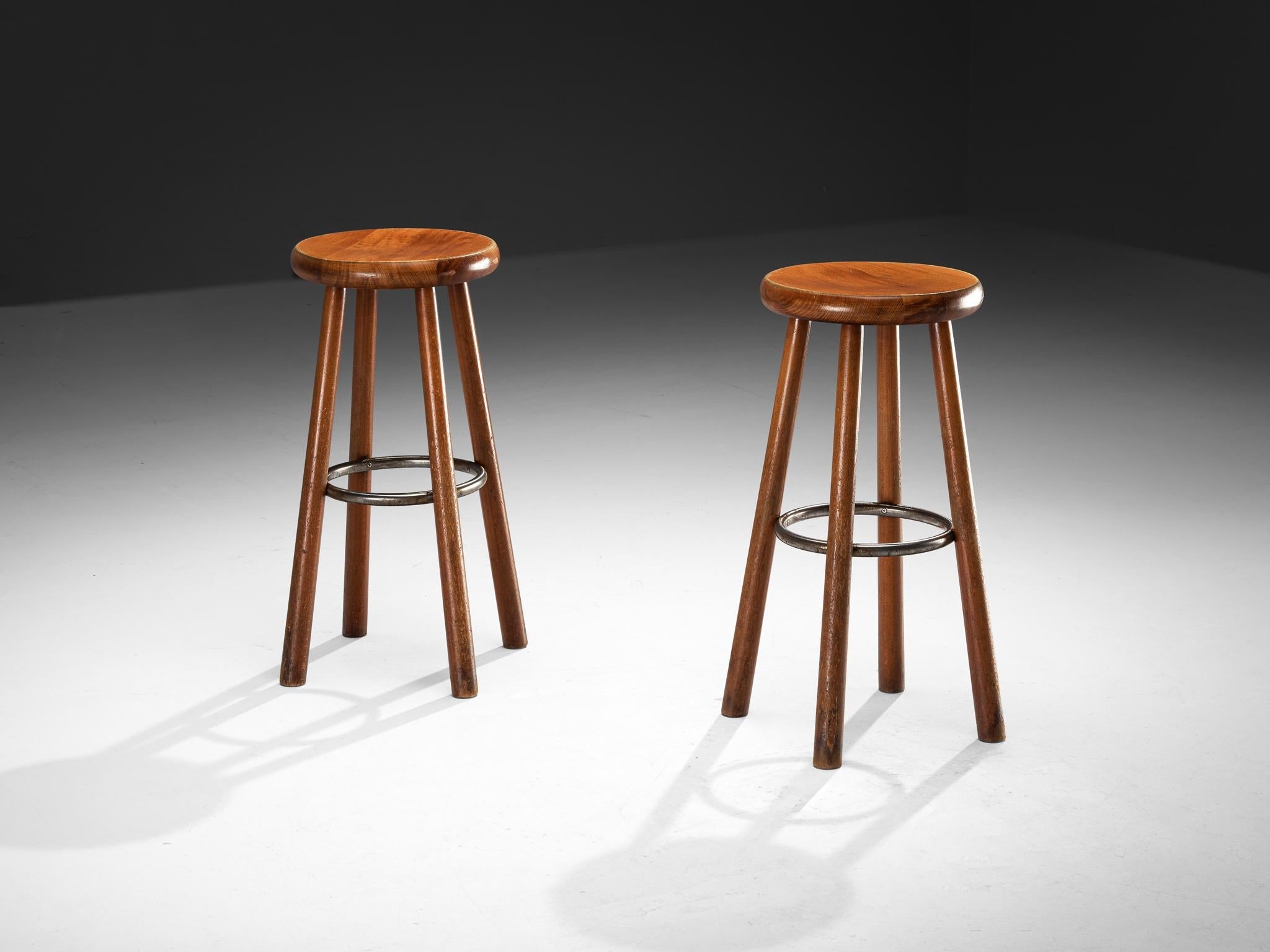 Sturdy Mid-century Bar Stools in Solid Wood