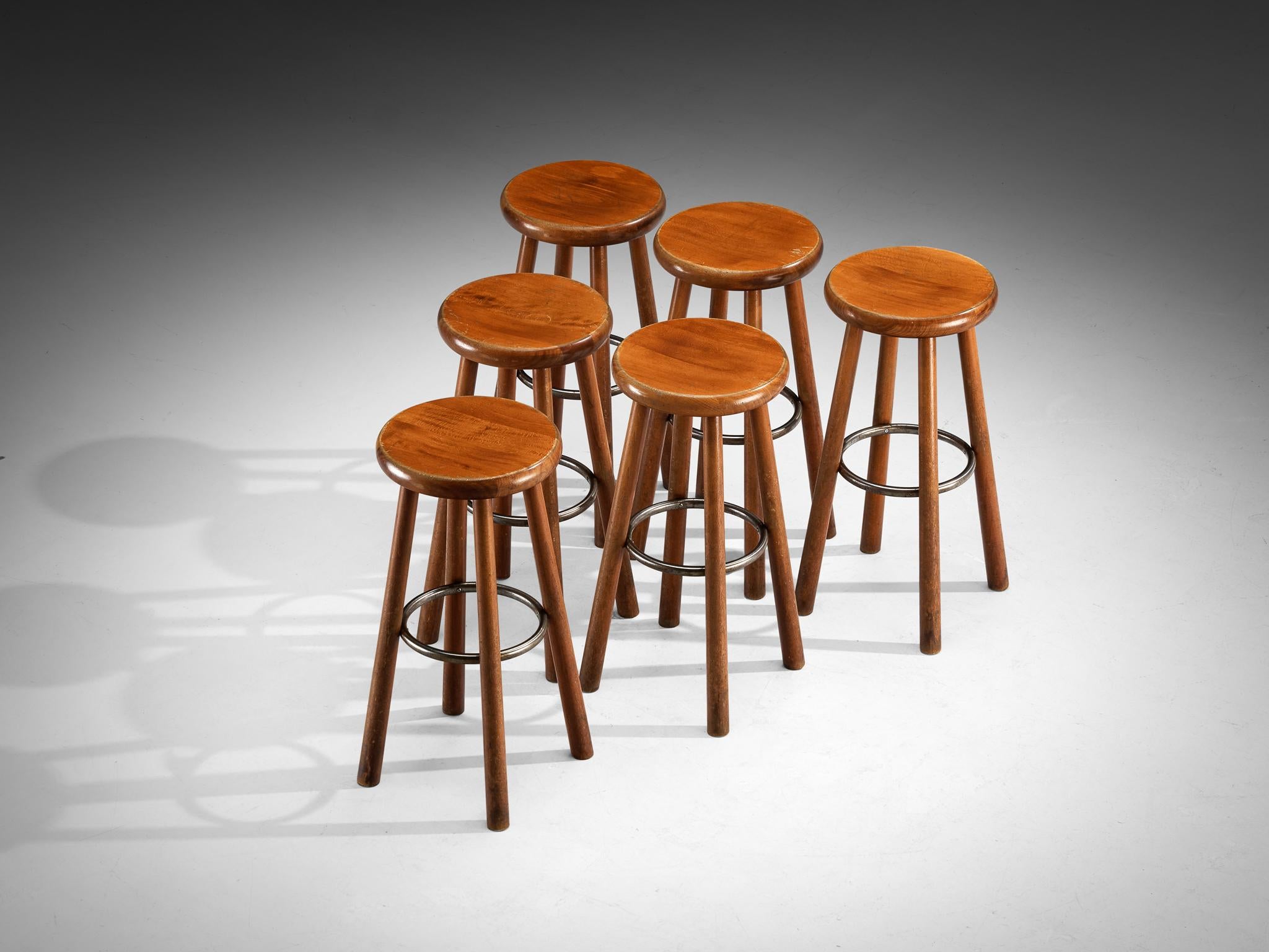 Sturdy Mid-century Bar Stools in Solid Wood