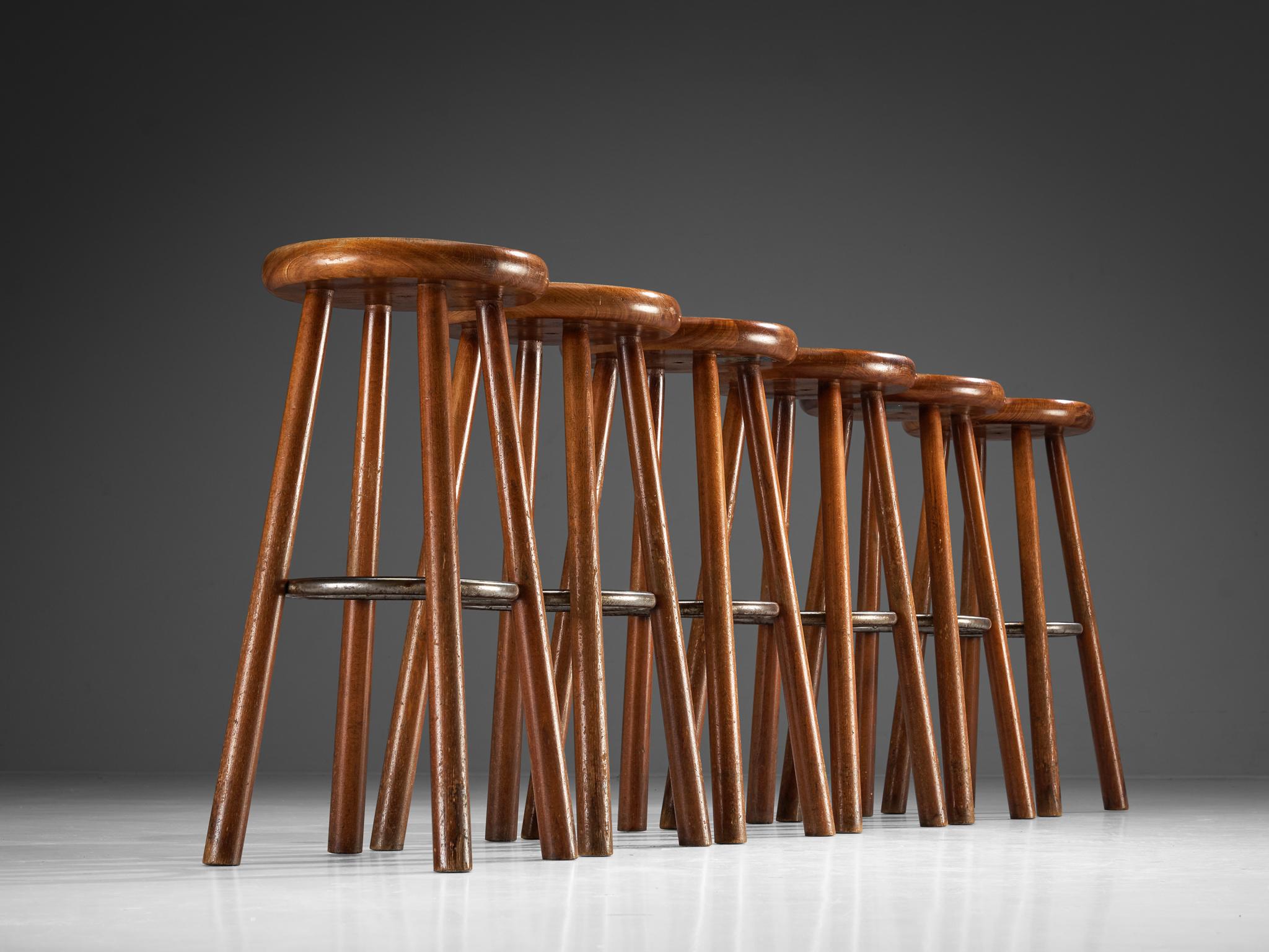 Sturdy Mid-century Bar Stools in Solid Wood