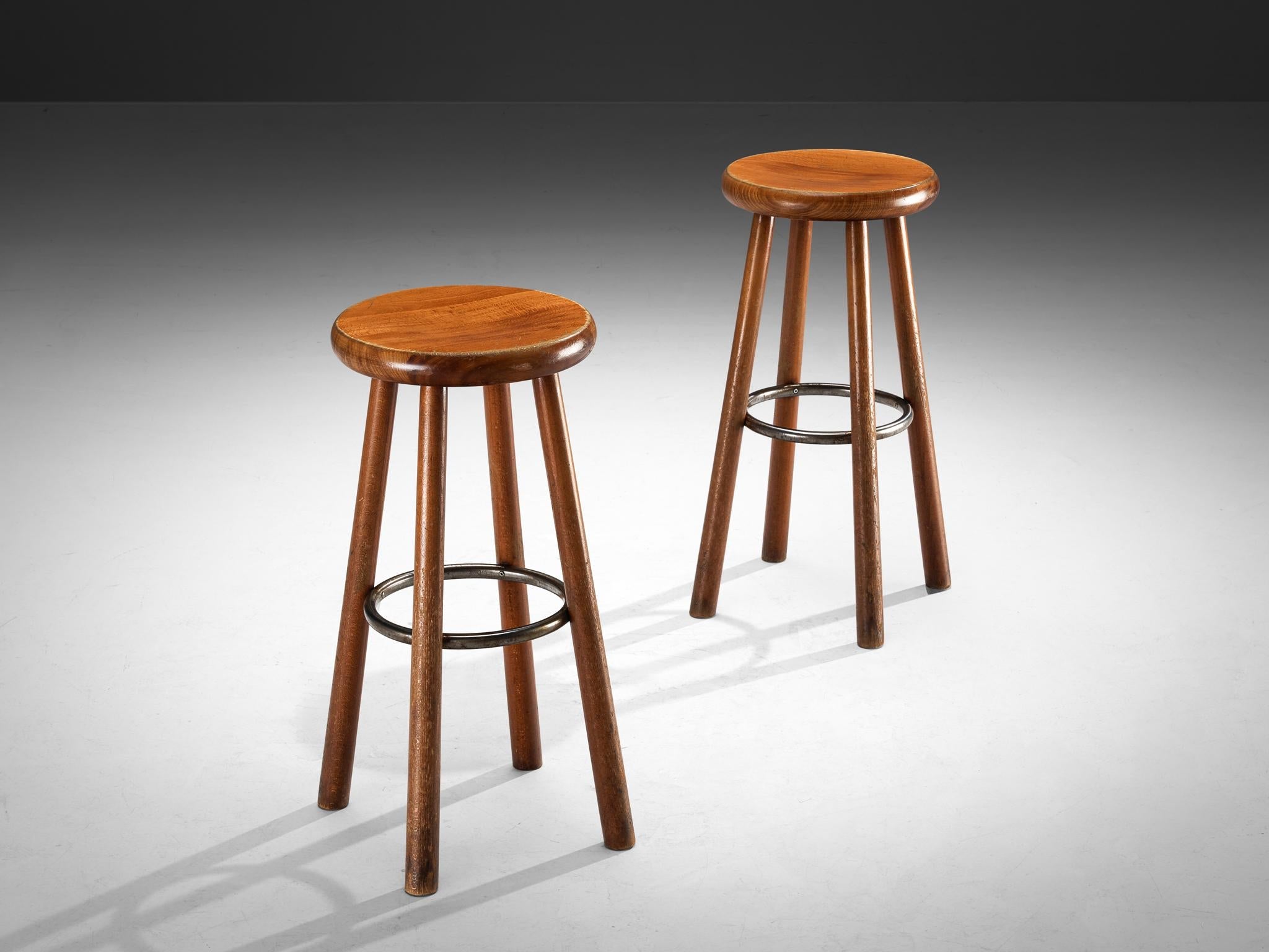 Sturdy Mid-century Bar Stools in Solid Wood