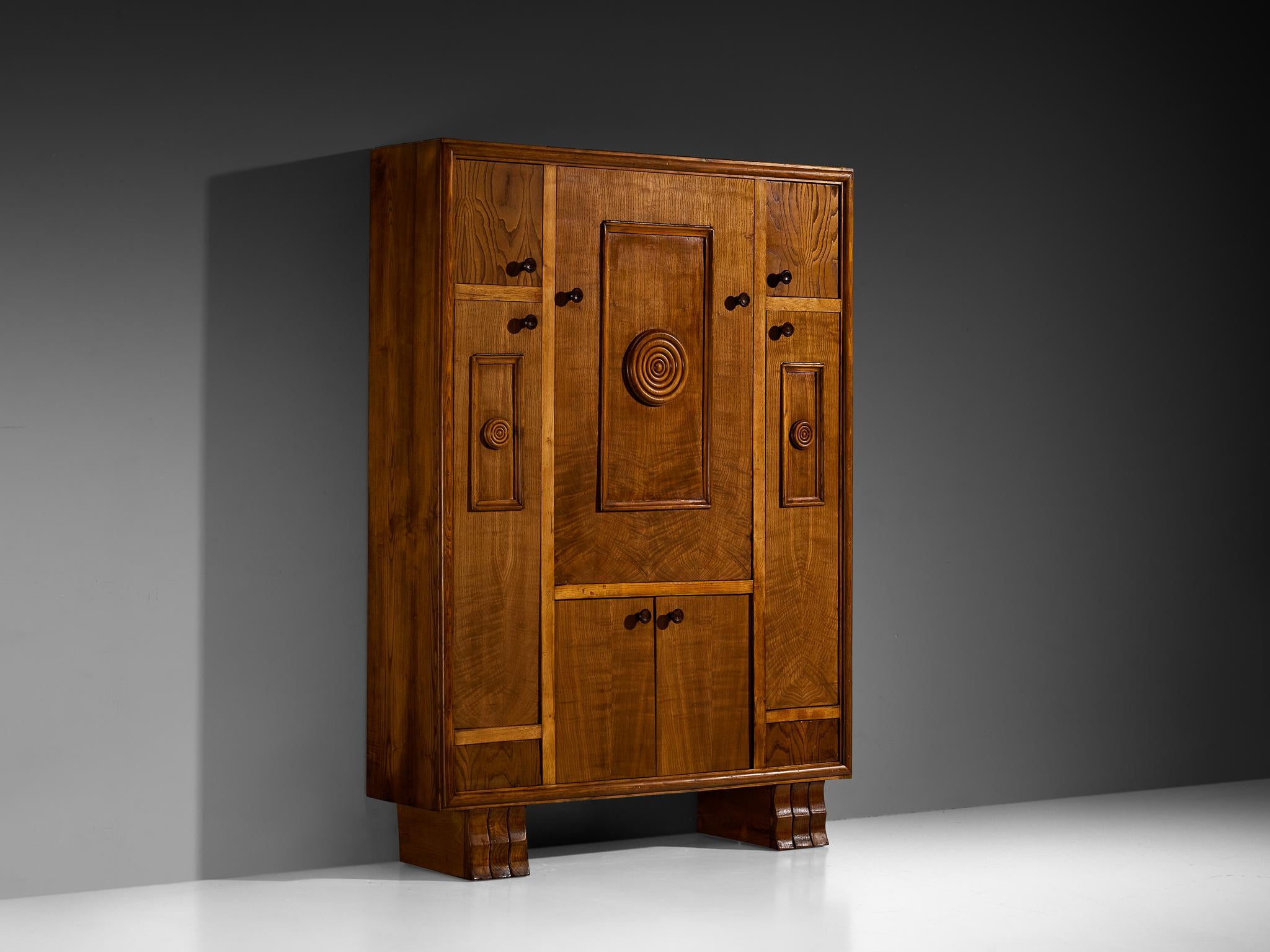 Art Deco Italian Fold-Out Cabinet with Table and Benches in Chestnut