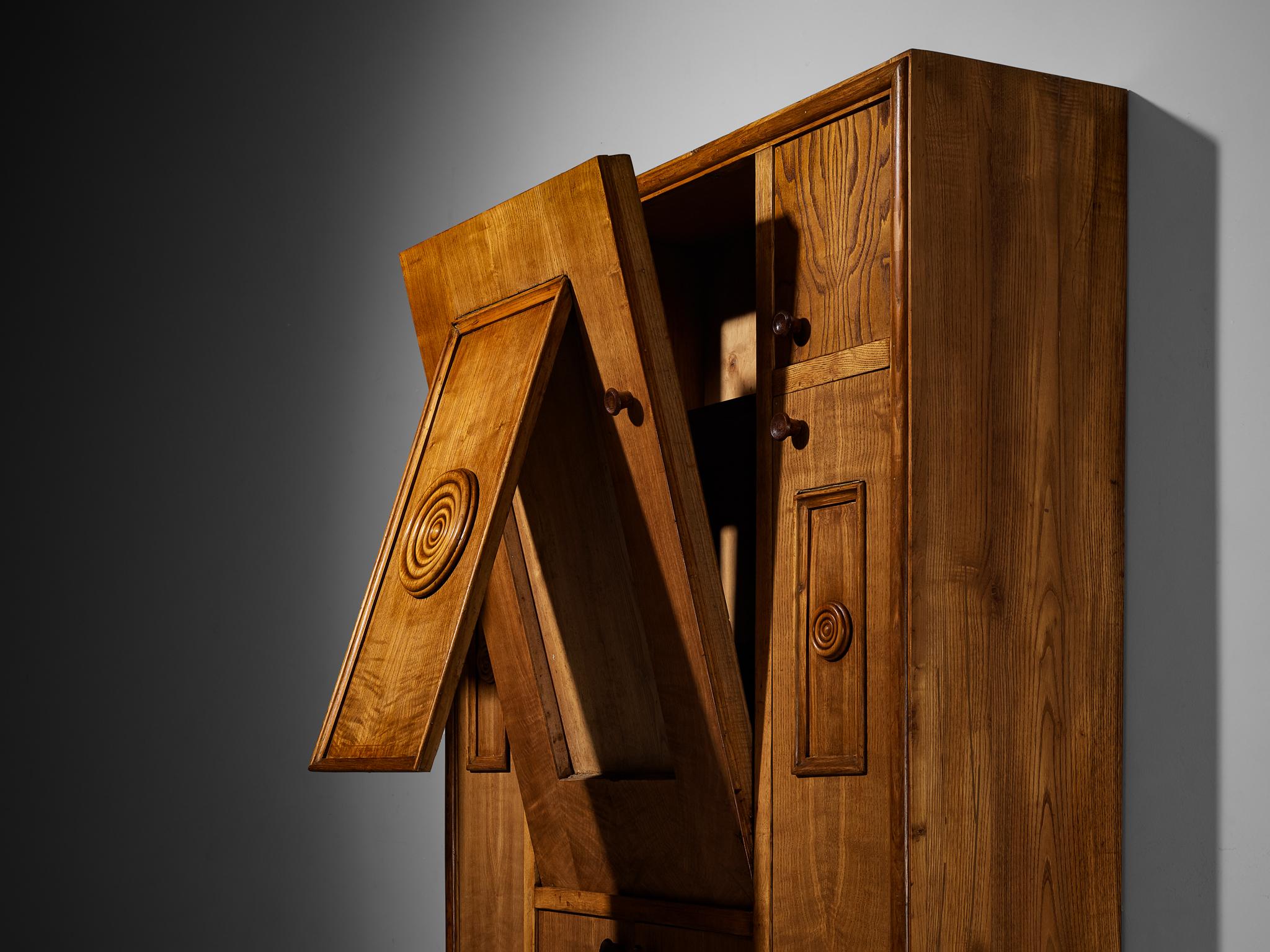 Art Deco Italian Fold-Out Cabinet with Table and Benches in Chestnut