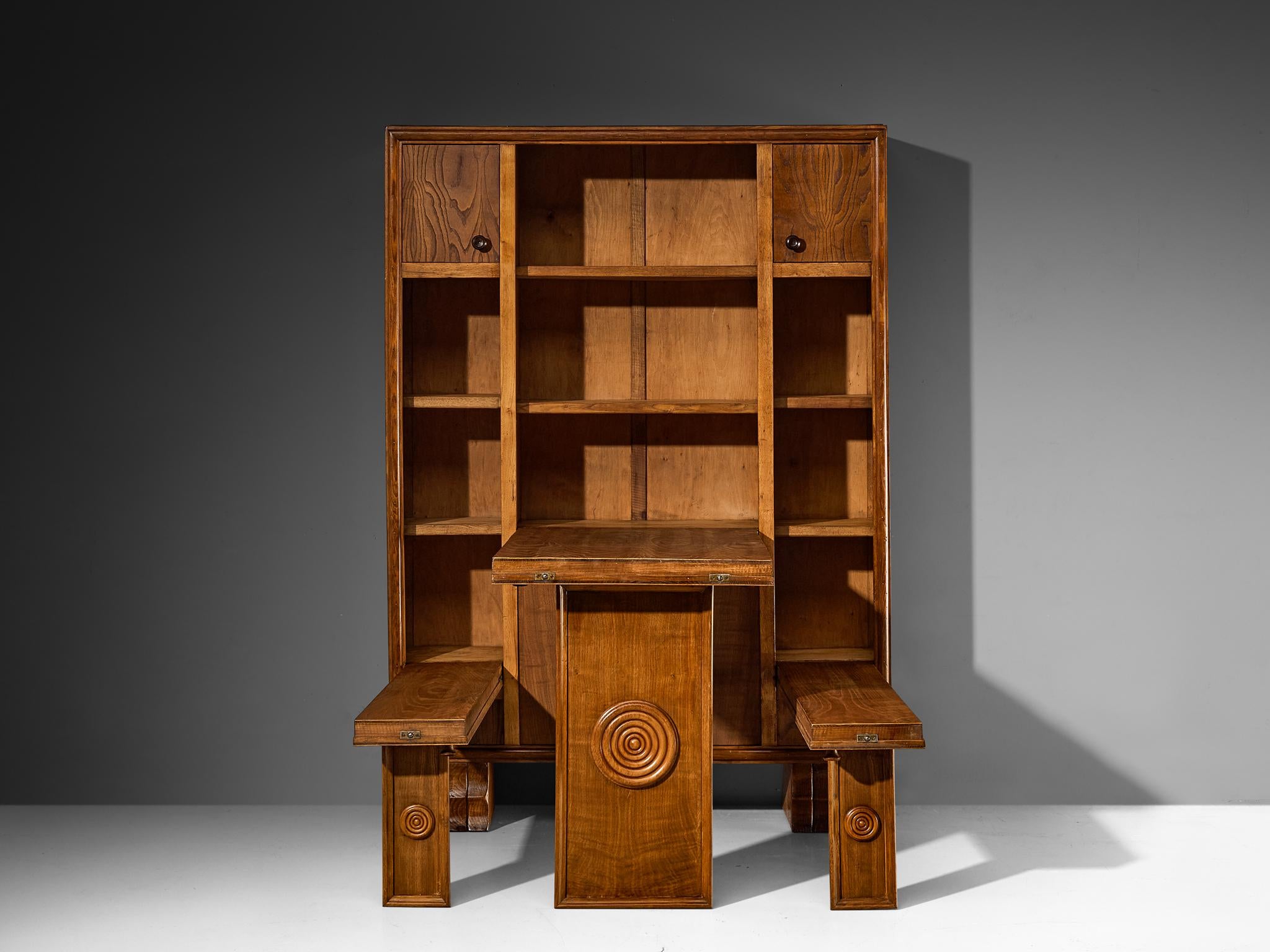 Art Deco Italian Fold-Out Cabinet with Table and Benches in Chestnut